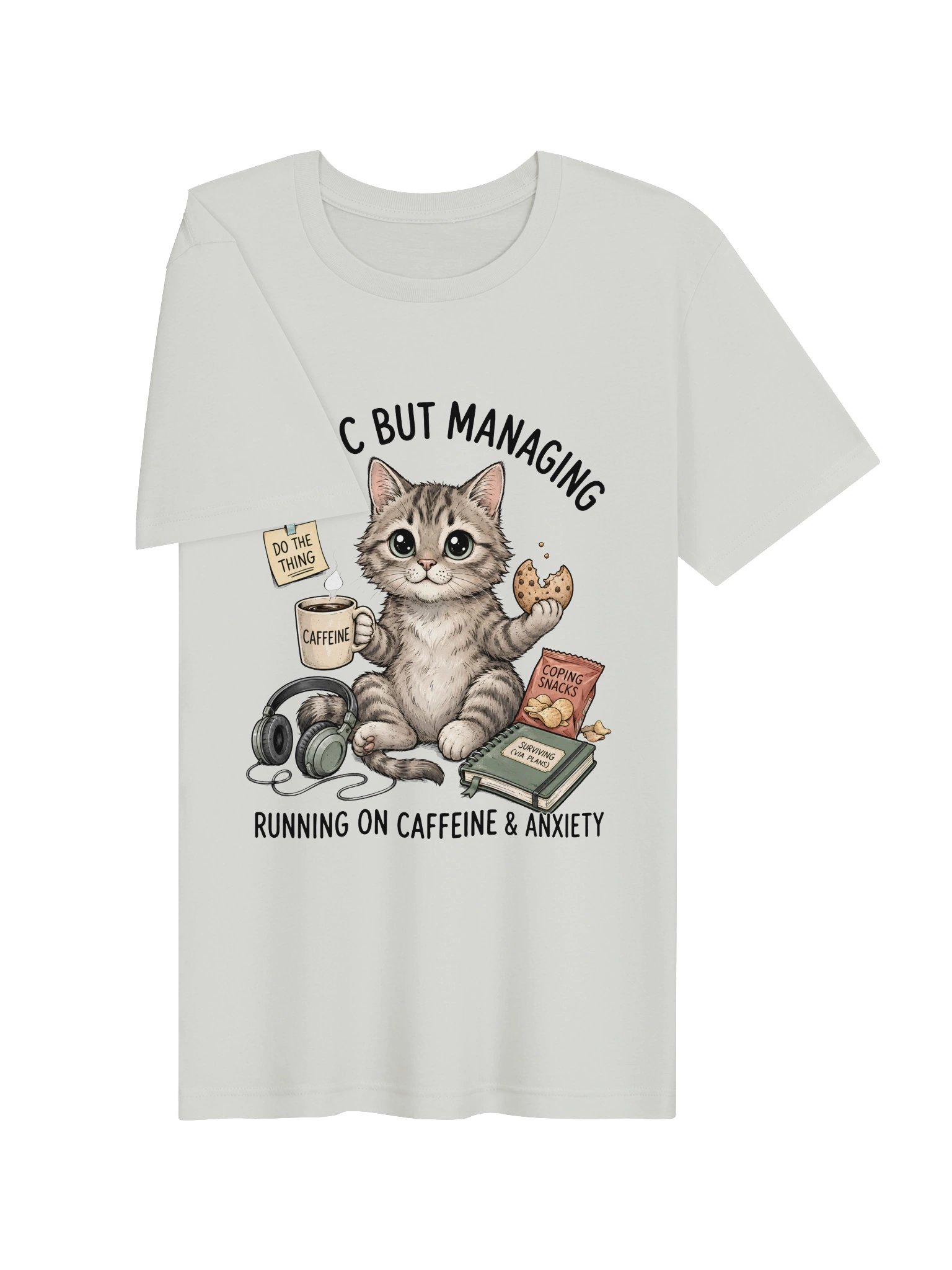 Manic But Managing Cat T-Shirt – Funny Anxiety Cat Shirt, Cute Caffeine Graphic Tee product image (29)