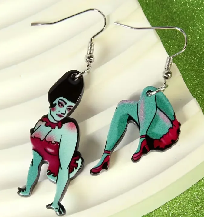 Halloween Green Monster Stump Asymmetrical Dangle Earrings product image (1)