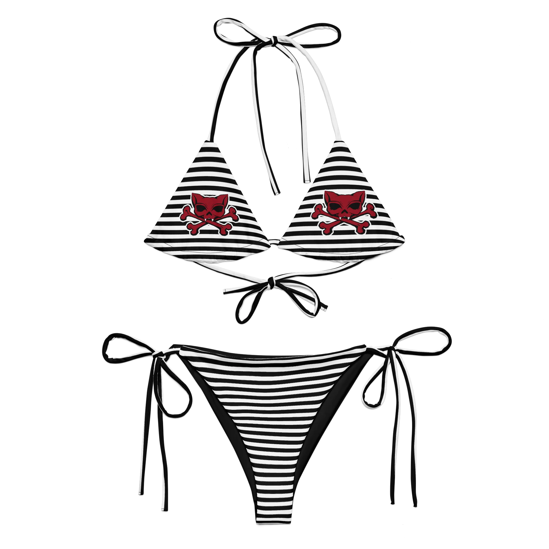 White and Blaque Red Kat Skull Stripped Bikini product image (1)