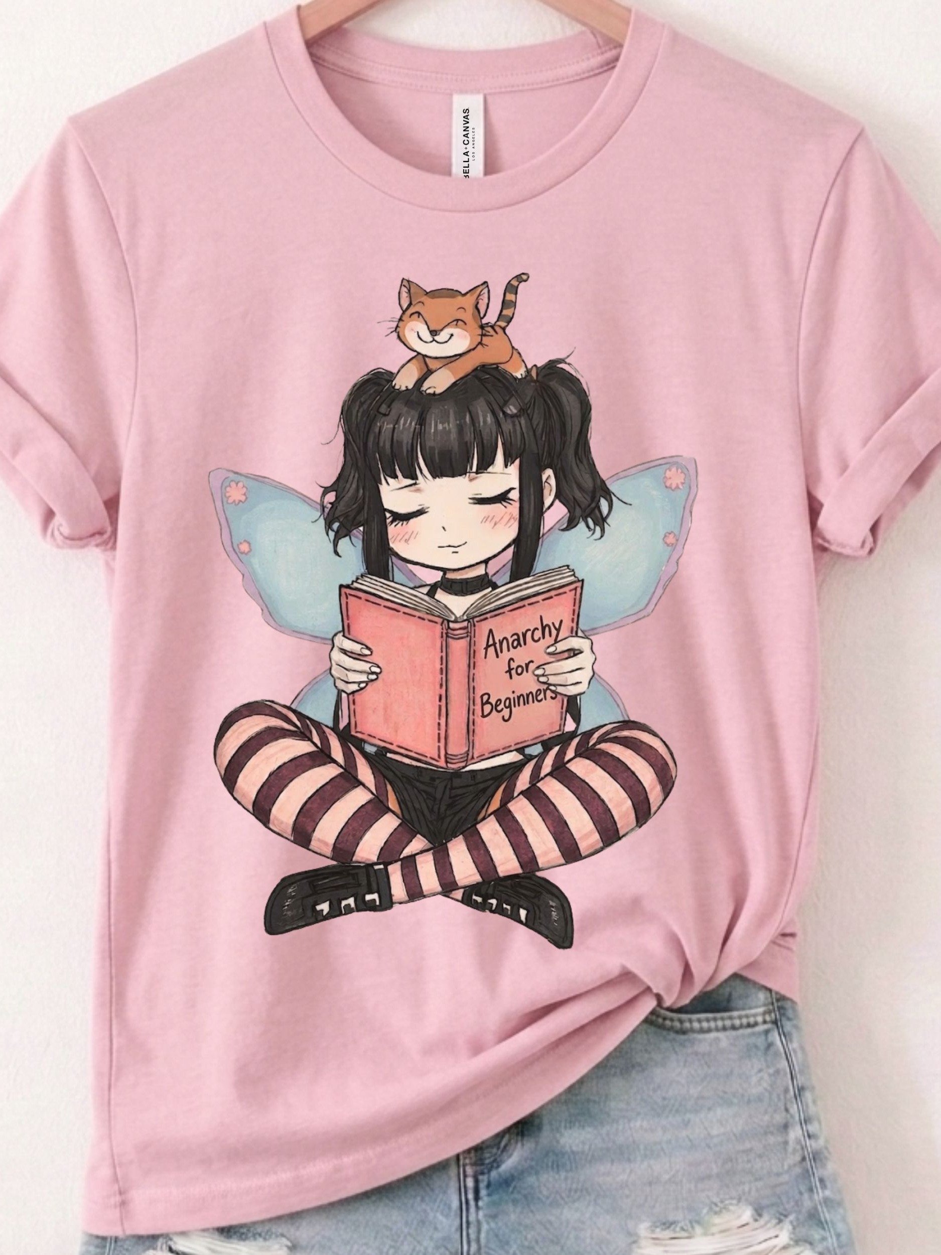 Fairy Reading Graphic Tee, Book Lover Gift, Cute Cat Shirt, Goth Fairycore product image (127)