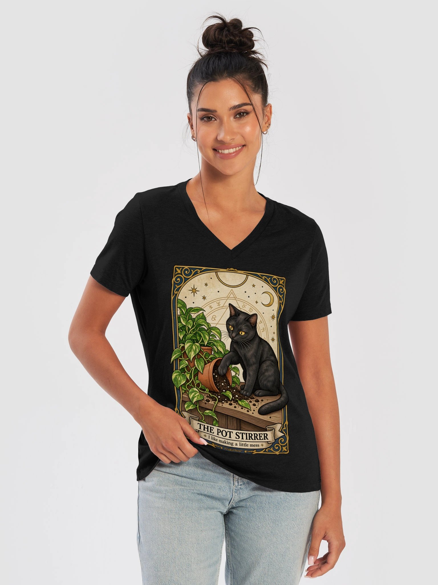 The Pot Stirrer Cat V-Neck Tee product image (1)