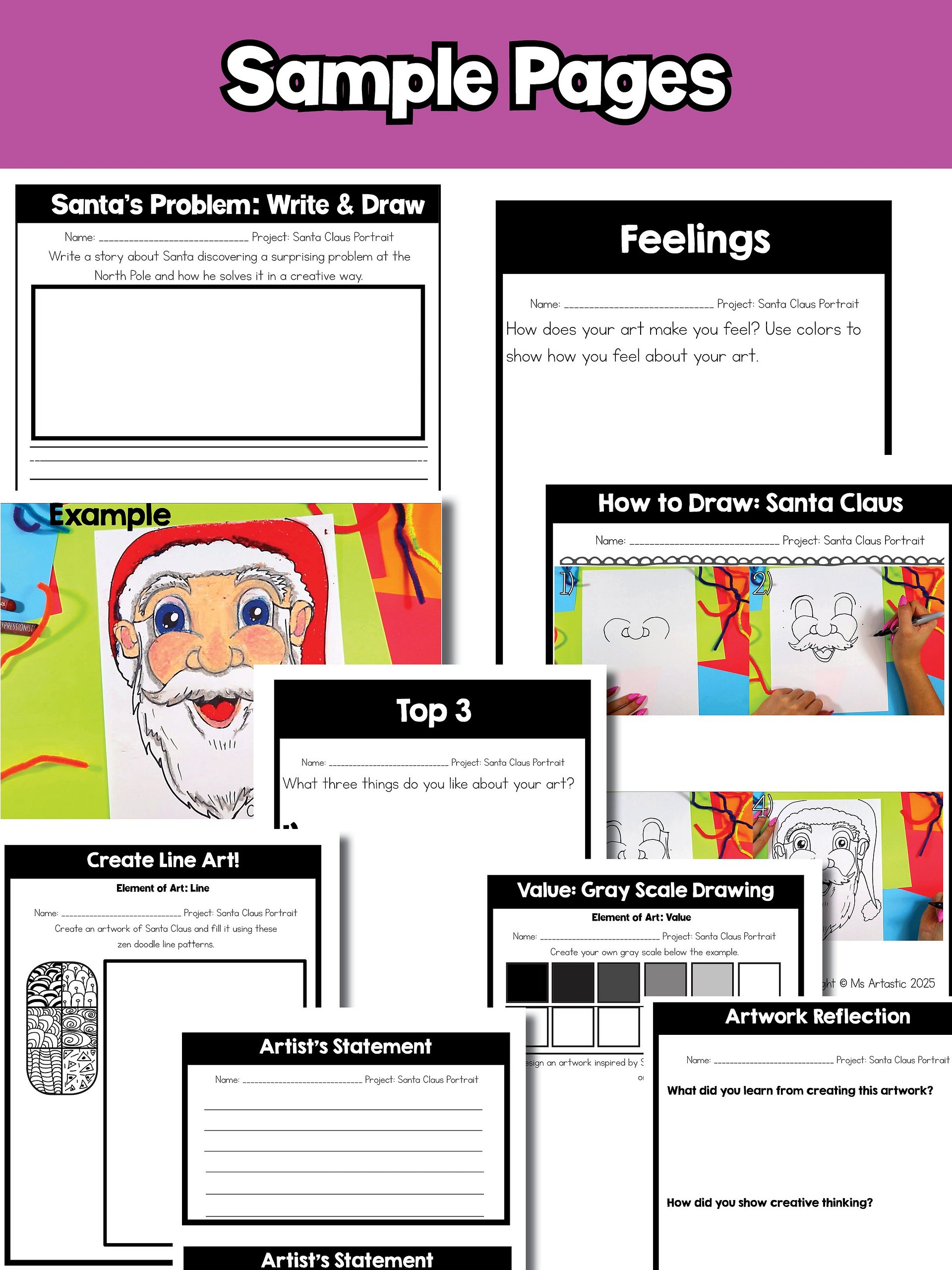Christmas Santa Claus Art Lesson Santa Portrait Drawing Holiday Art Activity product image (9)