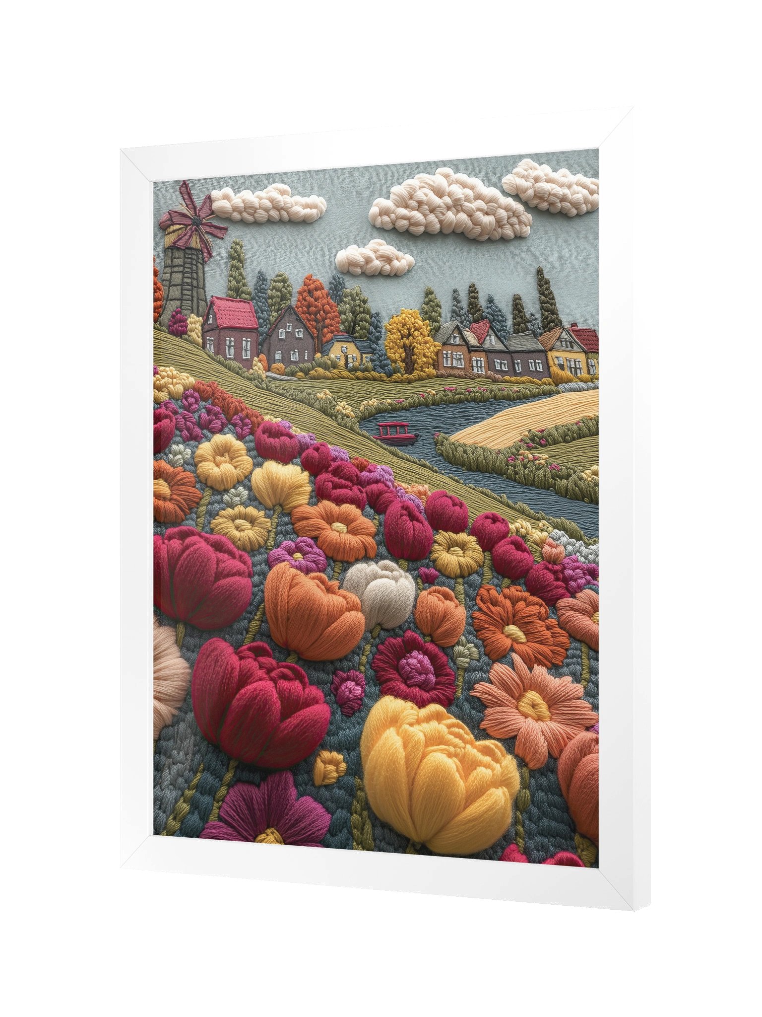 A Field of Flowers in Holland | Embroidery-Style Wall Art — Framed Print product image (10)