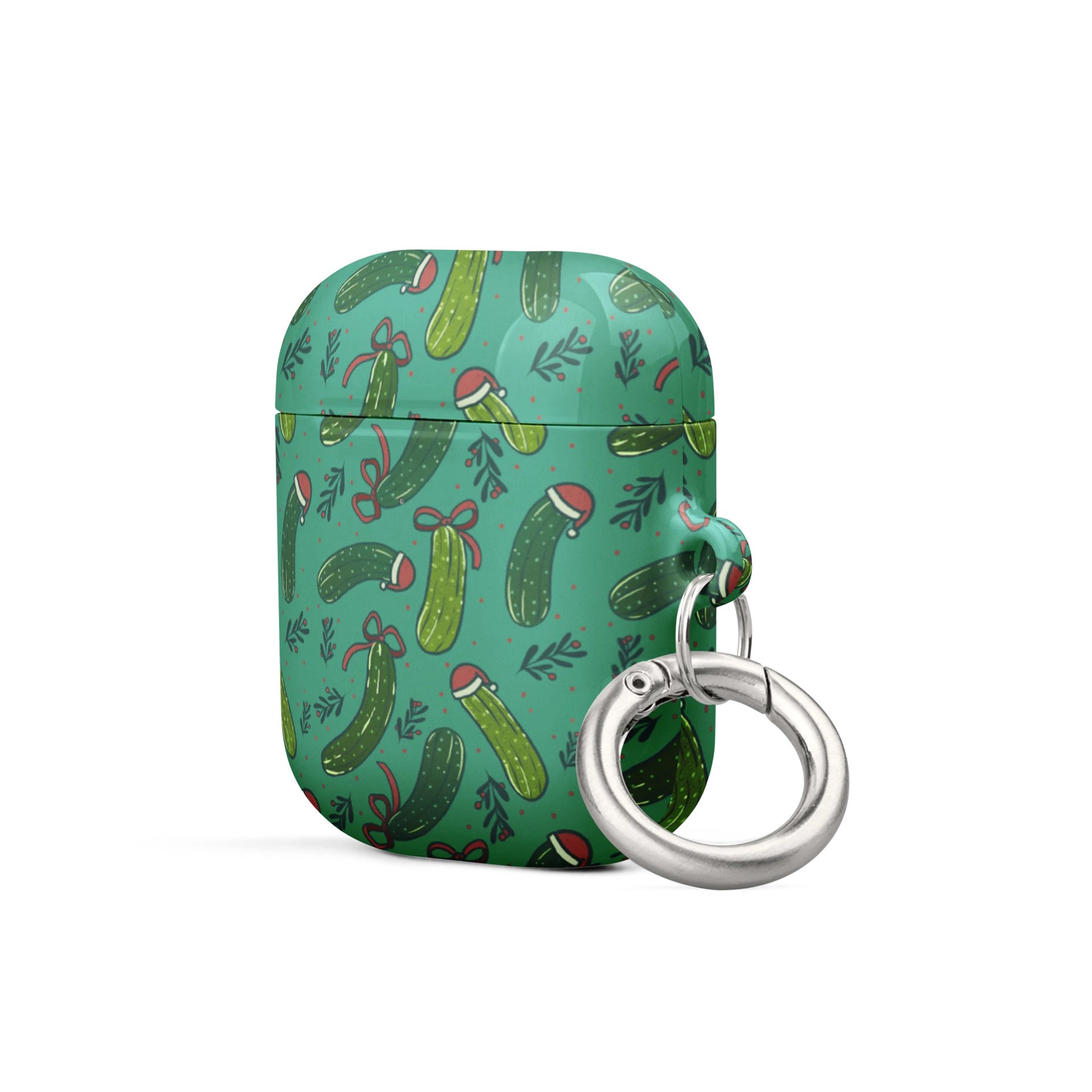 Christmas Pickles Pattern Airpods Case, Dark Green product image (6)