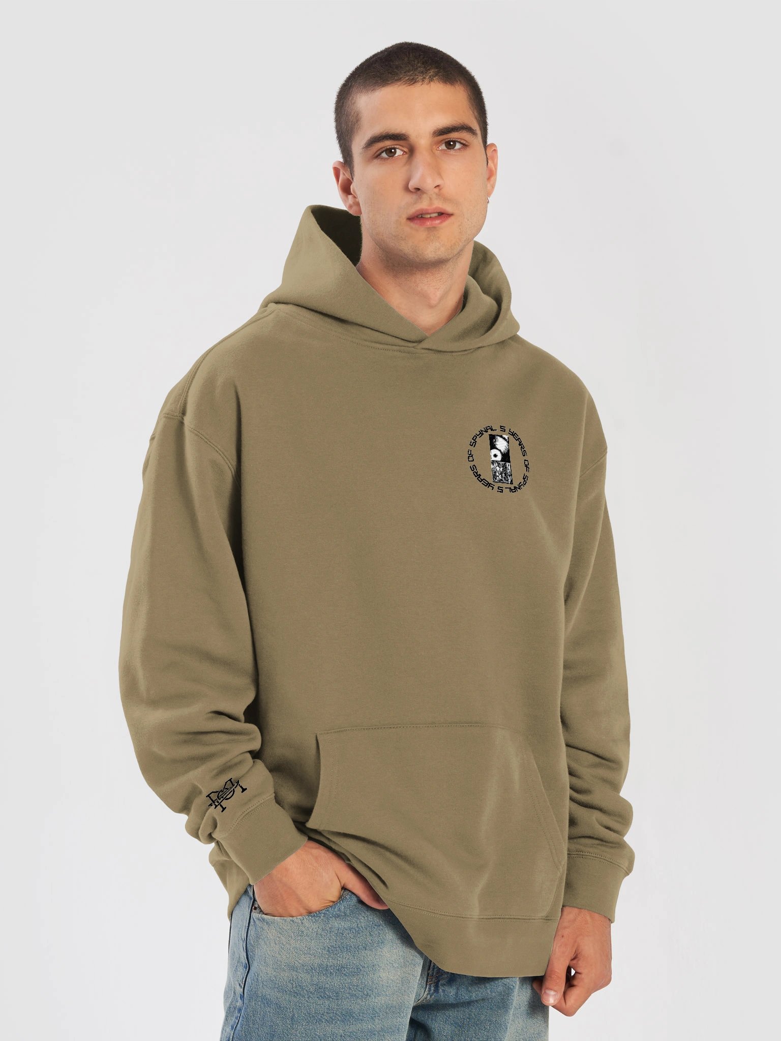 5 YRS SPYNAL x CUSSDEM Embroidered Oversized Hoodie Sand/White product image (7)