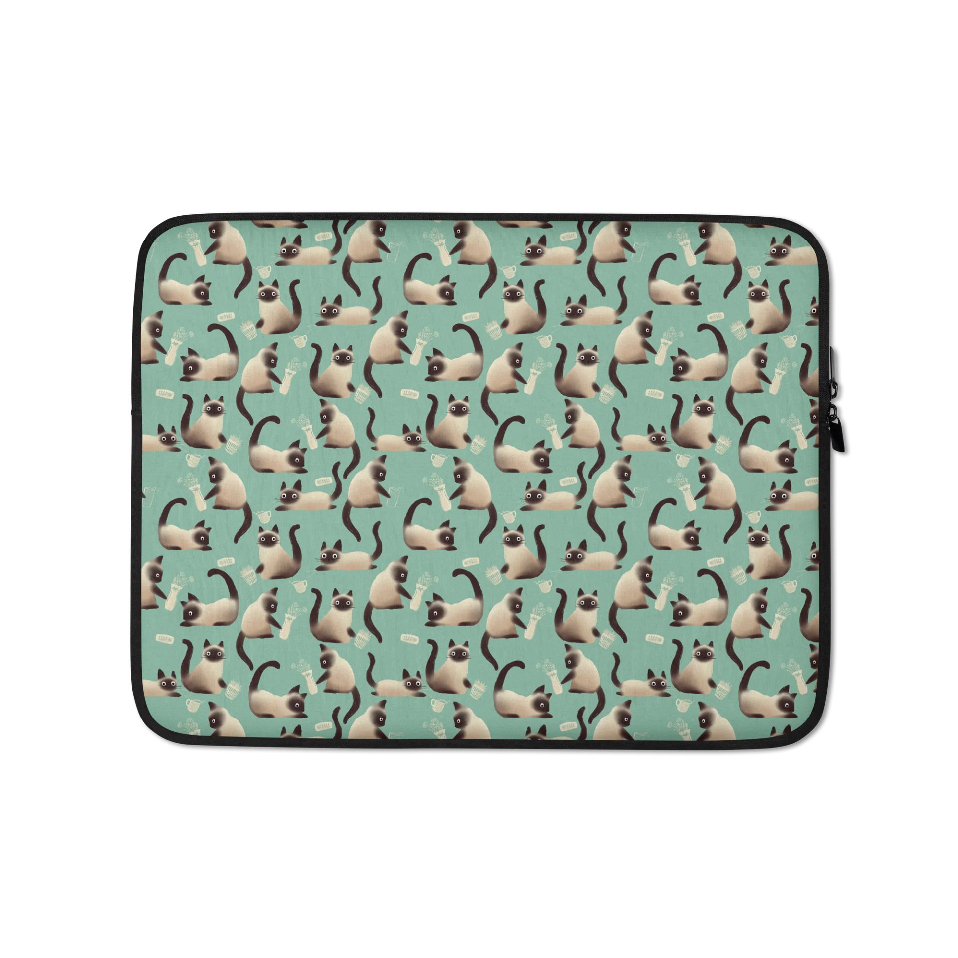 Bad Siamese Cats Knocking Stuff Over Patterned Laptop Sleeve, Mint product image (1)