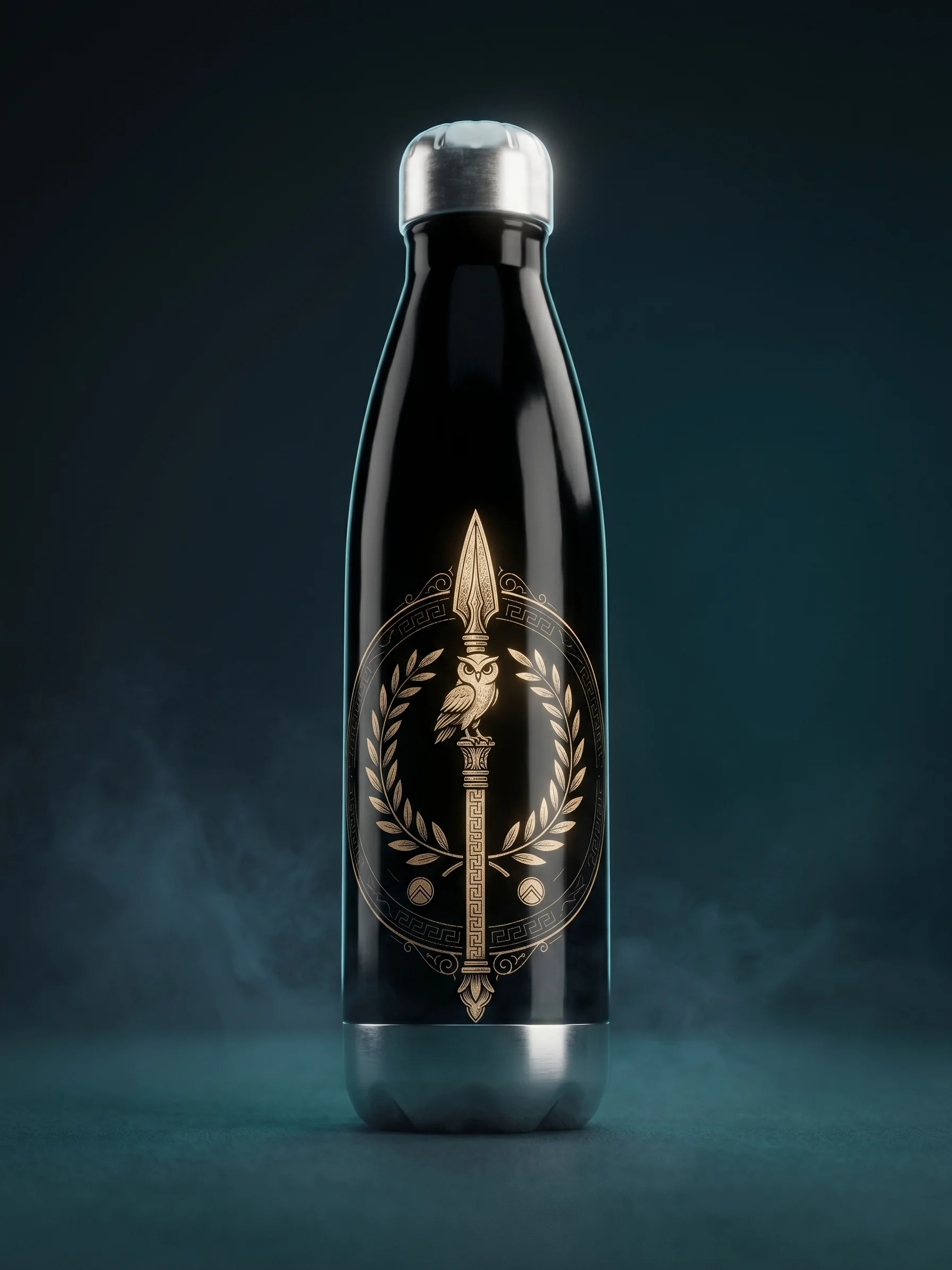 Athena Owl Stainless Steel Water Bottle – Greek Mythology Spear & Laurel Design product image (1)