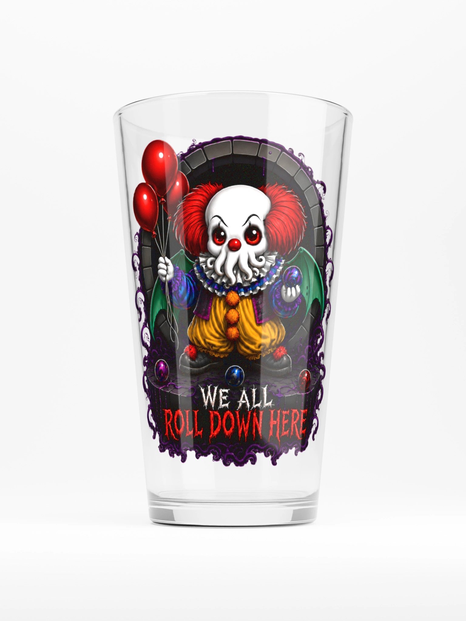 We All Roll Down Here Pint Glass product image (1)