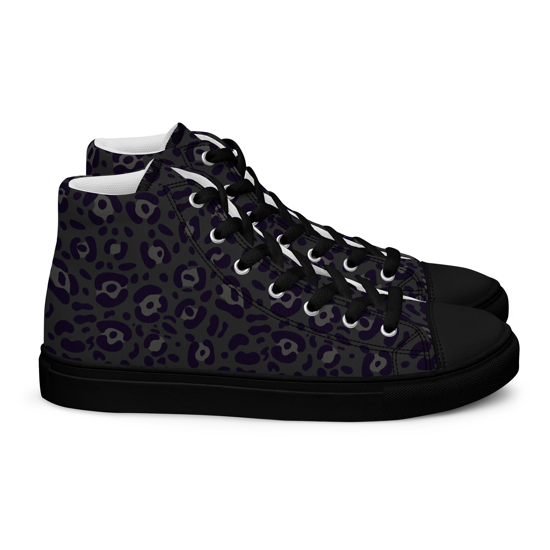 Comfortable Men's High Top Canvas Shoes with Bold Black Leopard Print product image (2)