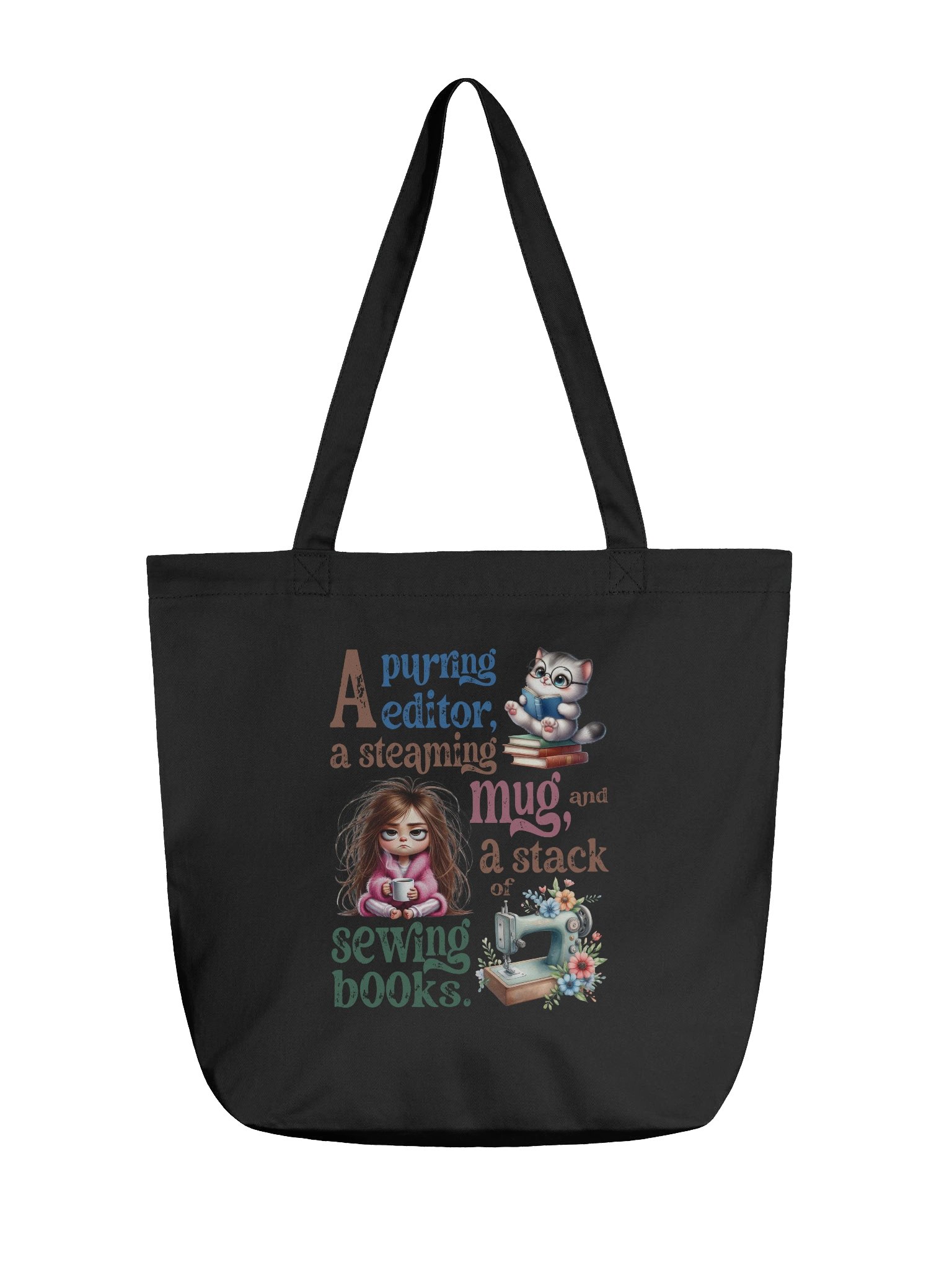Whimsical Cat & Sewing Books Tote Bag product image (2)