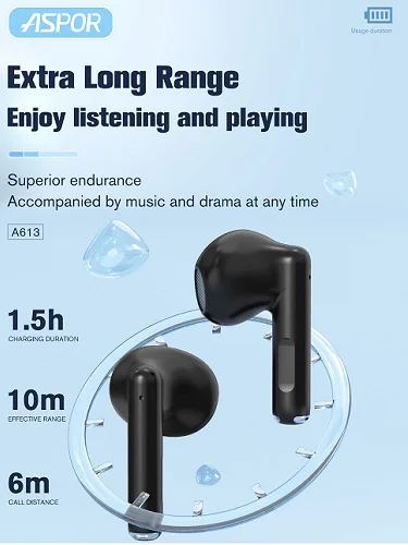 Aspor A613 BT5.3 Wireless TWS Earbuds - Stereo Sound with USB-C Charging Case product image (8)