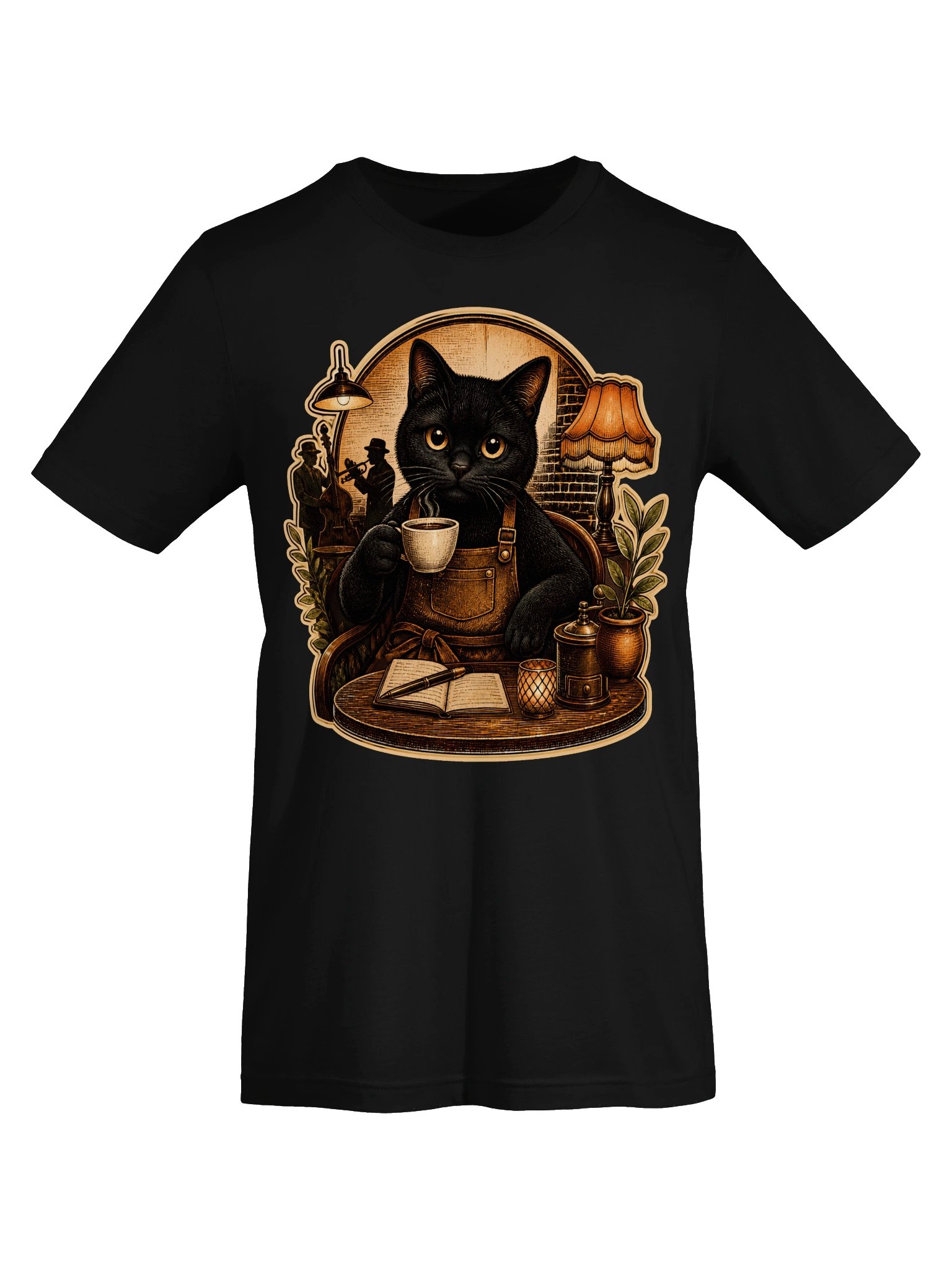 Cozy Black Cat Coffee T-Shirt | Vintage Cafe Cat Shirt | Dark Academia Coffee Lover Tee product image (29)