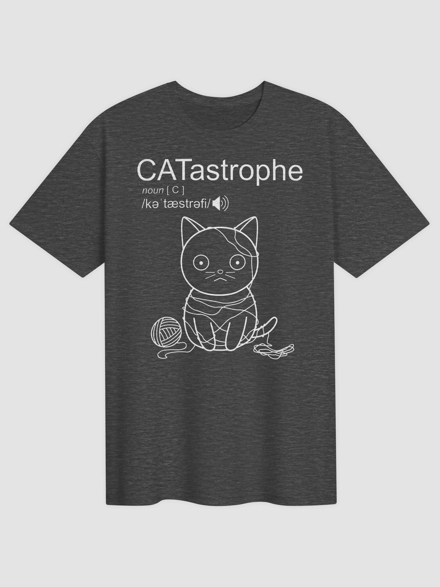 CATastrophe (Cat with Yarn - White Print) - Unisex Adult Super Soft Lightweight T-shirt product image (1)