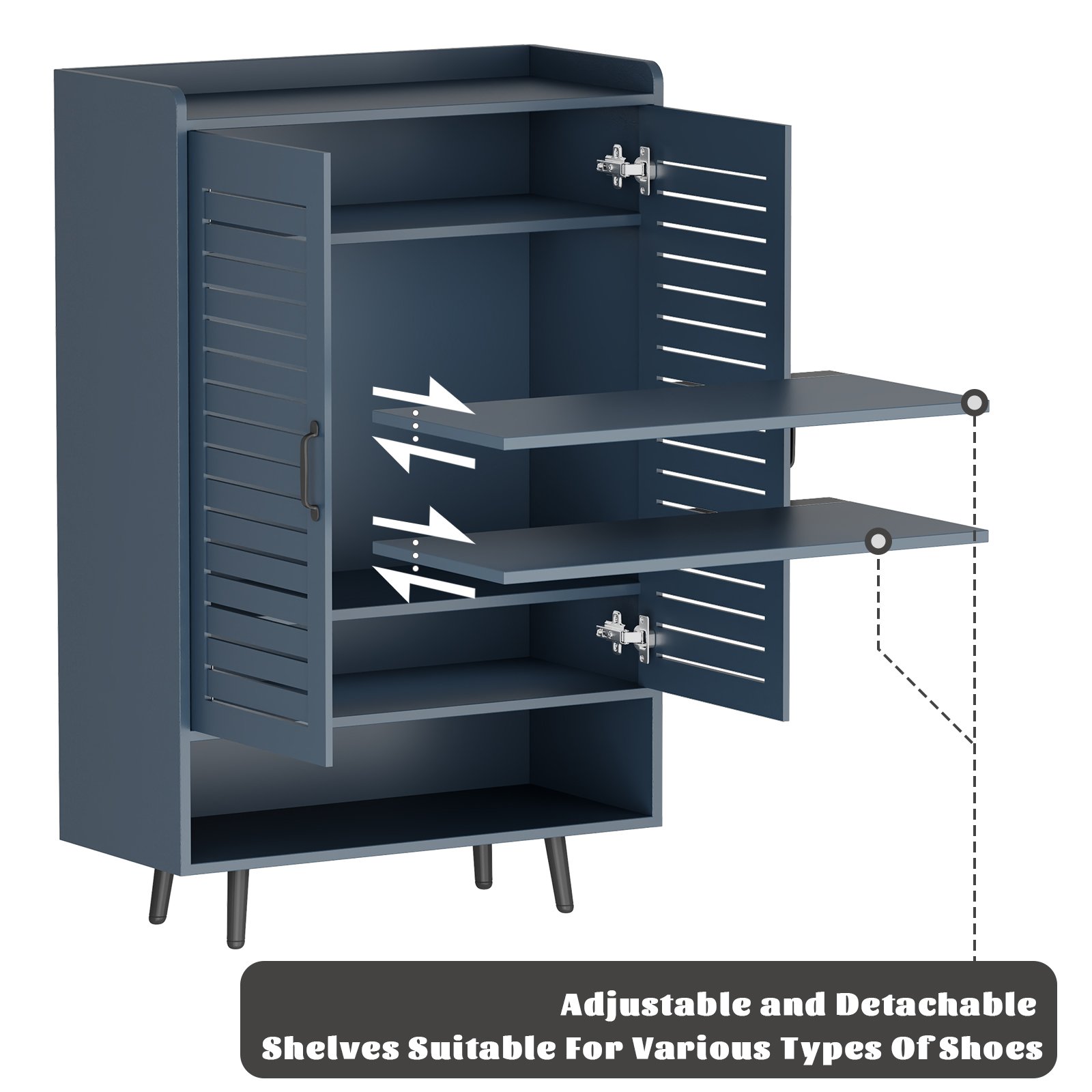 7 Tier Shoe Cabinet with Doors Shoe Storage Cabinet with Adjustable Shelves,50" Large Wooden Shoe Cabinet Storage for Closet, Shoe Organizer for Entryway, Hallway, Blue product image (9)