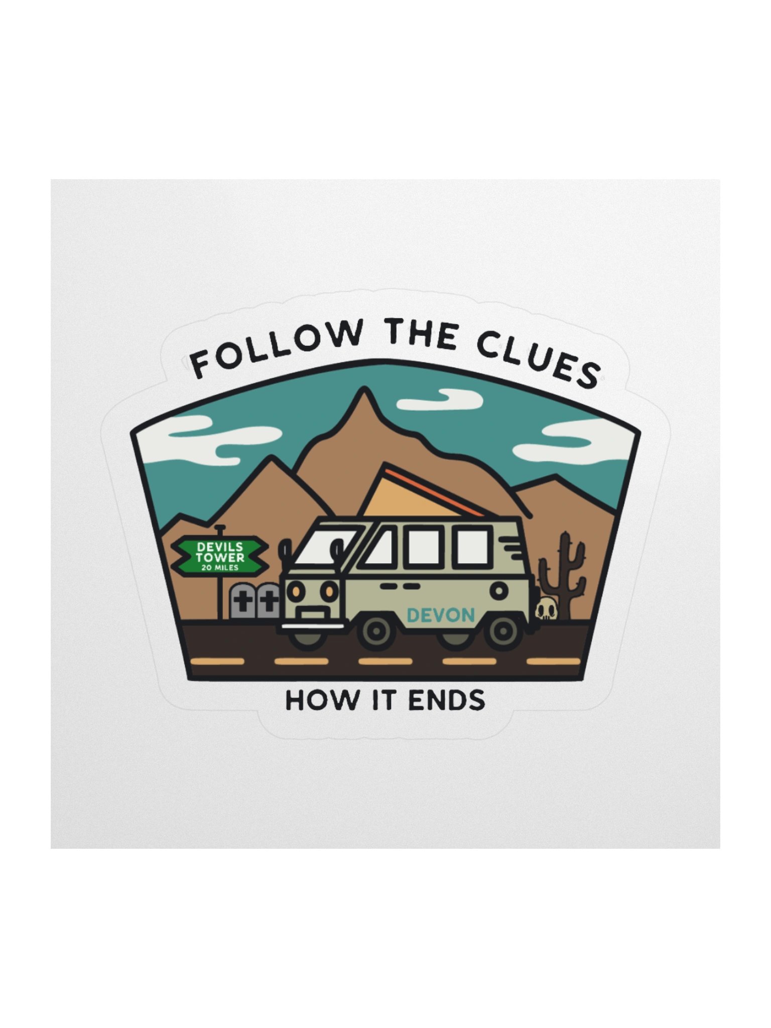 FOLLOW THE CLUES, Devon Sticker product image (1)