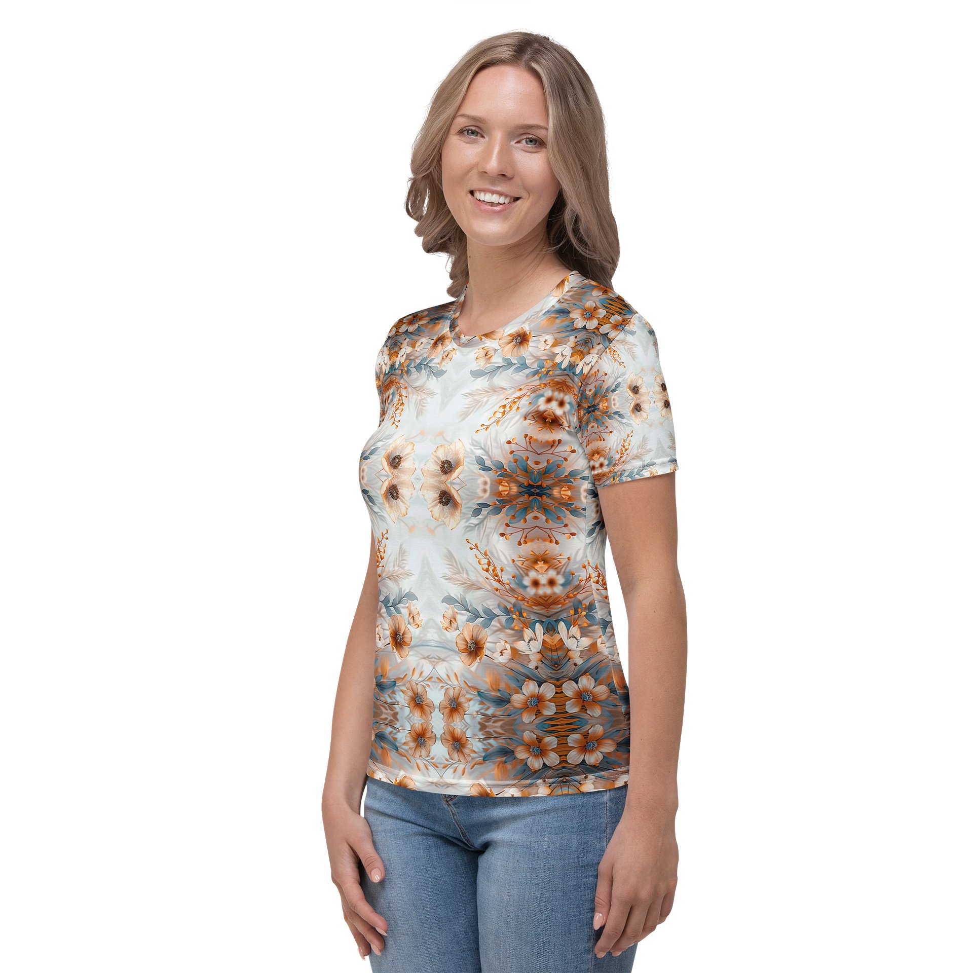 Apricot Bloom: Kaleidoskop Floral Damen-Shirt product image (4)
