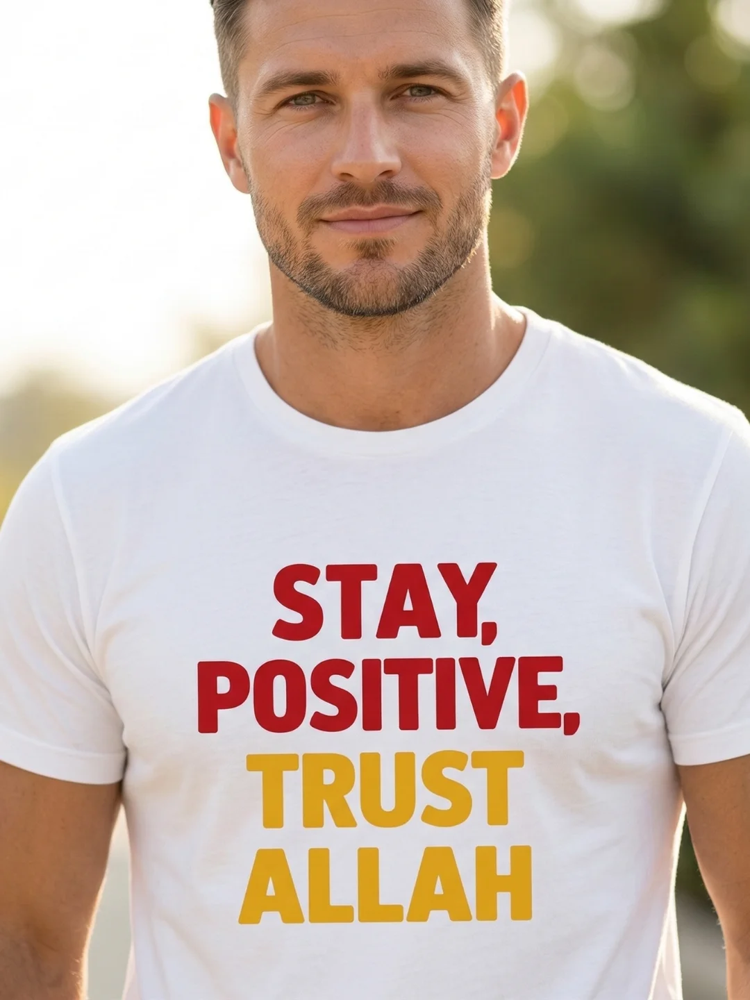Stay Positive Trust Allah T-Shirt | Islamic Motivational Tee | Color Block Muslim Streetwear product image (1)