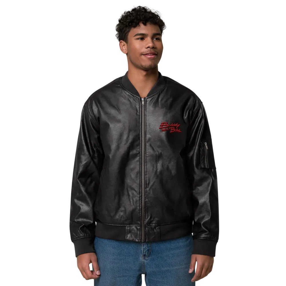 Bubbly and a B (cherry shadow design) faux leather bomber jacket product image (2)