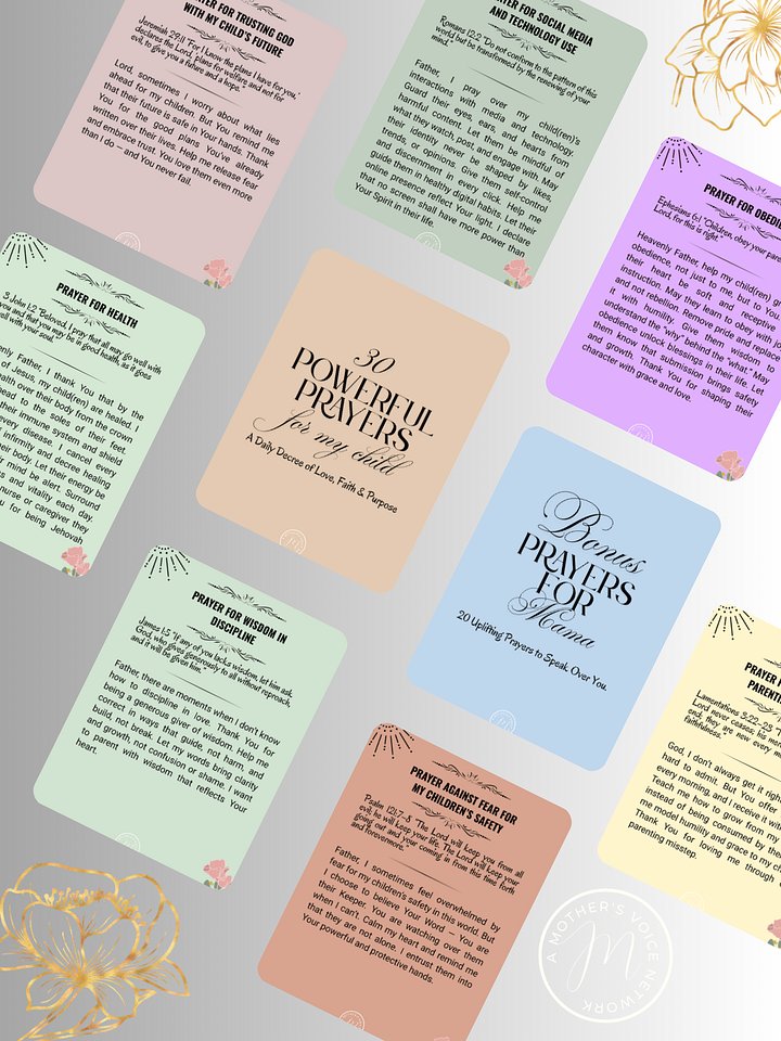 30 Powerful Prayers for Children – Printable Prayer Cards for Mothers | Faith-Based Digital Download product image (2)