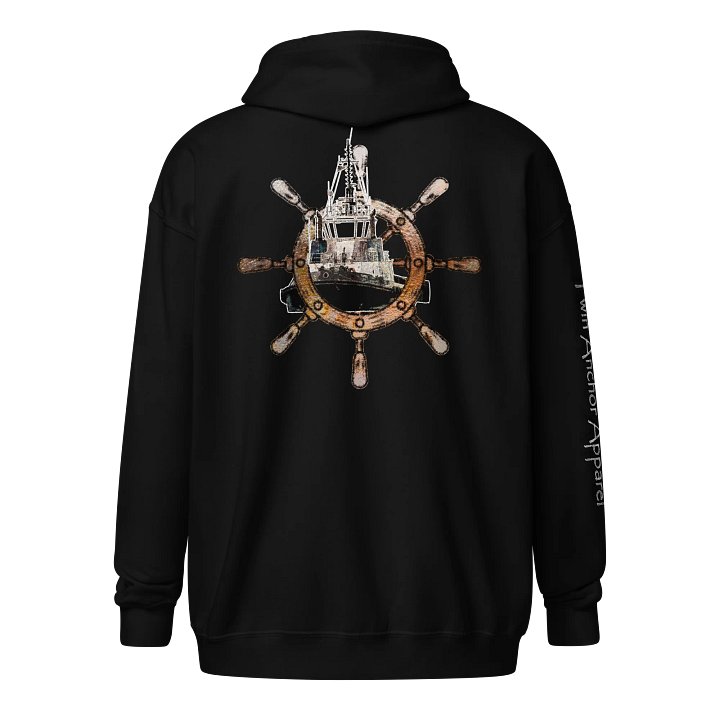 Ship Wheel & Tug Chief – Maritime Heritage | Twin Anchor Apparel Fog Harbor Line product image (1)