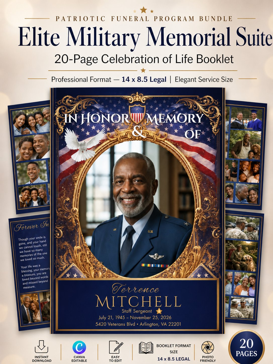 Ultimate Military Funeral Tribute Suite | 20-Page Magazine Program, Video Slideshow & Medal Guide product image (4)
