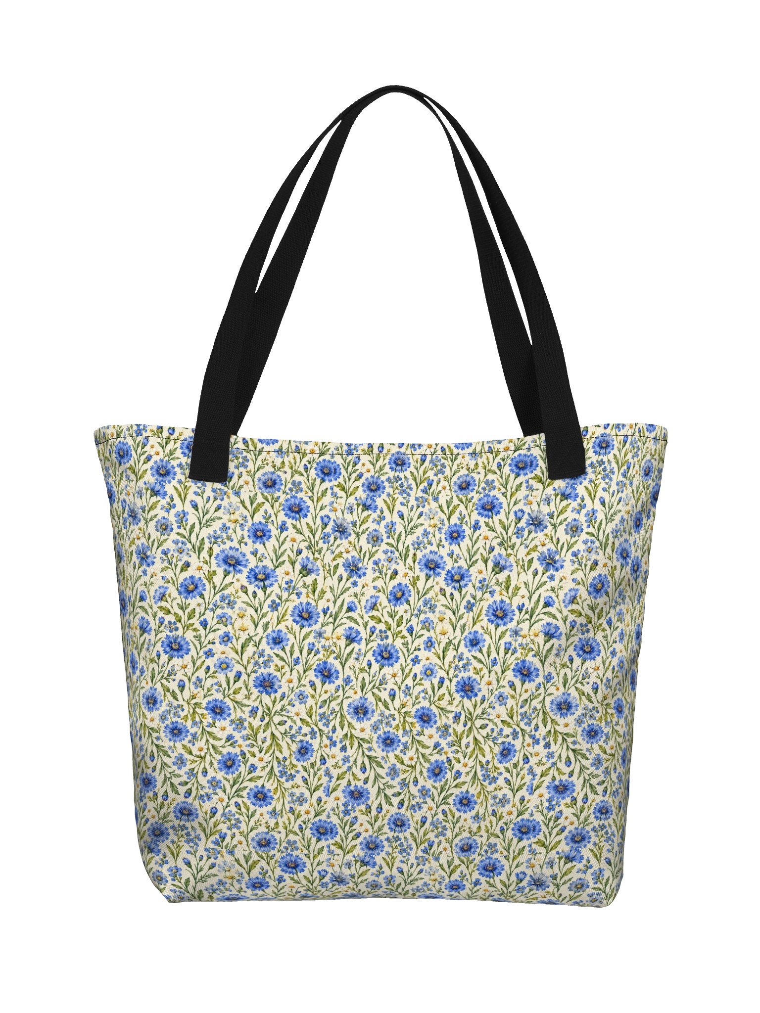 Blue Wildflower Large Tote Bag – Vintage Blue Floral Shoulder Bag with Pocket product image (2)