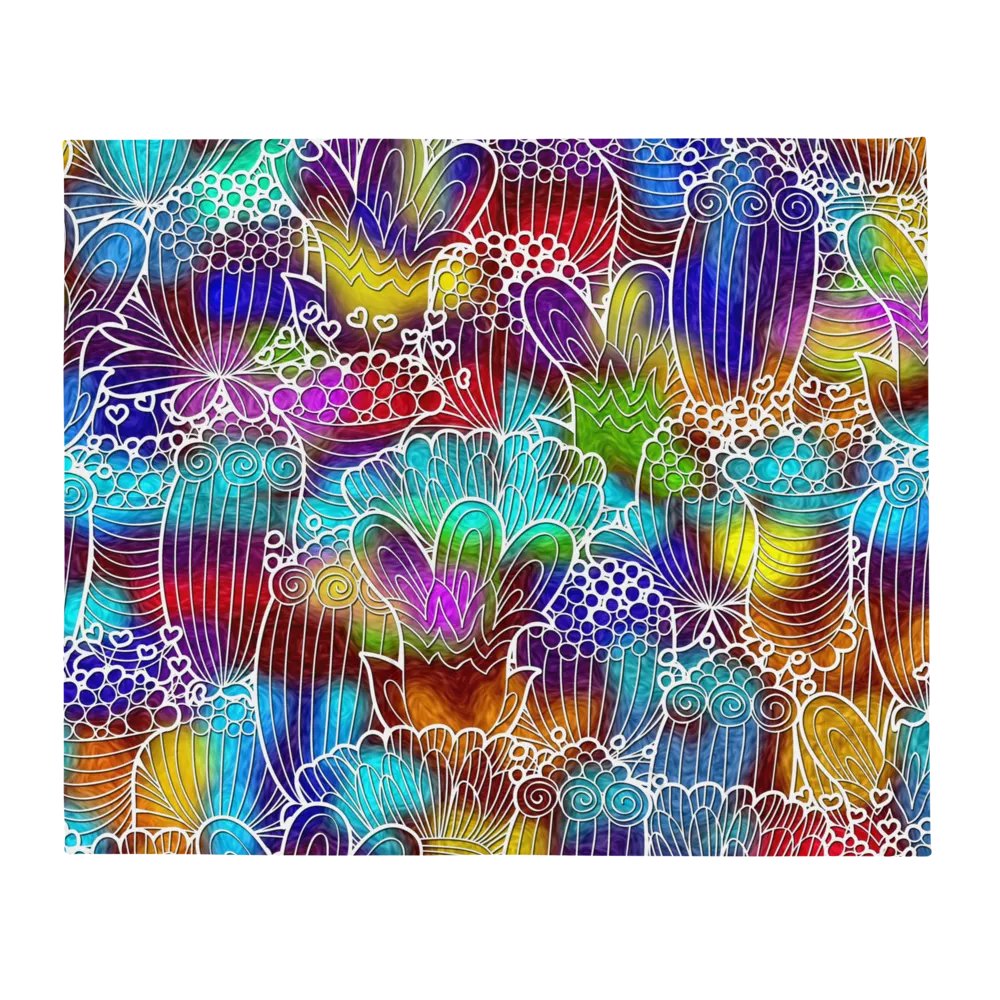 Colorful Retro Flowers Throw Blanket product image (2)