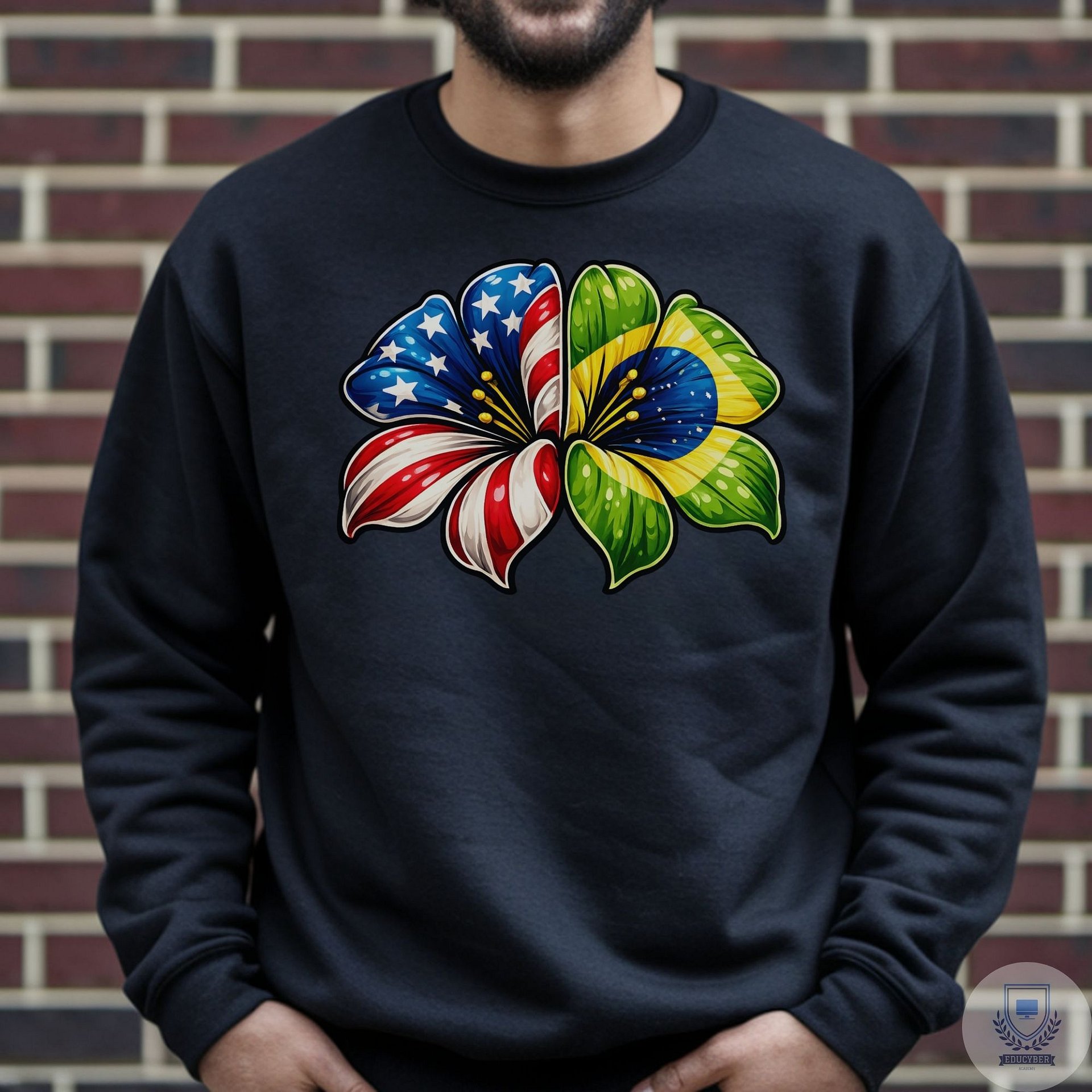 USA Brazil Floral Sweatshirt, Cozy Patriotic Pullover, American Brazilian Flag Design, Unisex Crewneck product image (2)