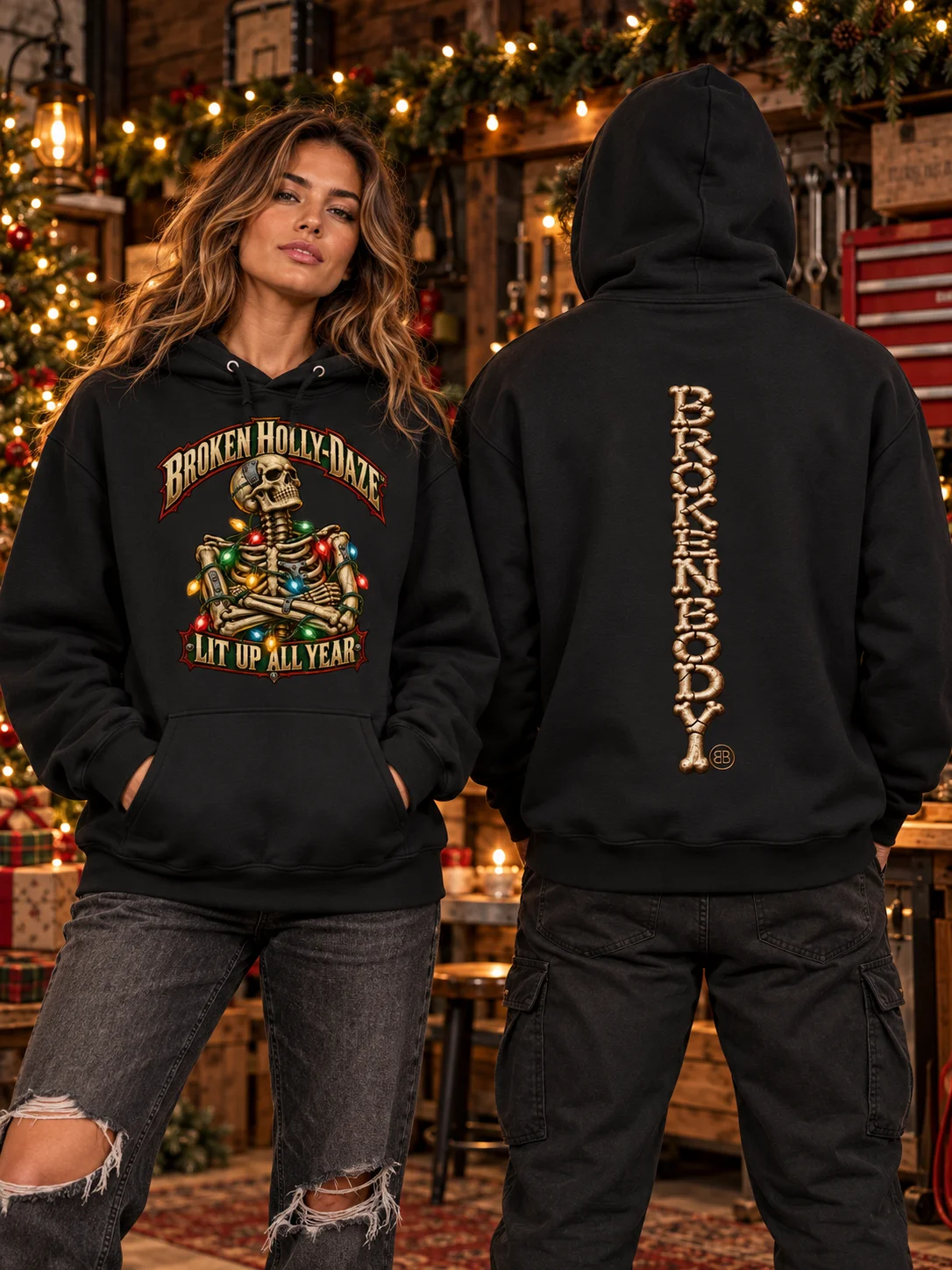 Skeleton Christmas Hoodie — Lit Up All Year | Broken Sleigh™ product image (1)