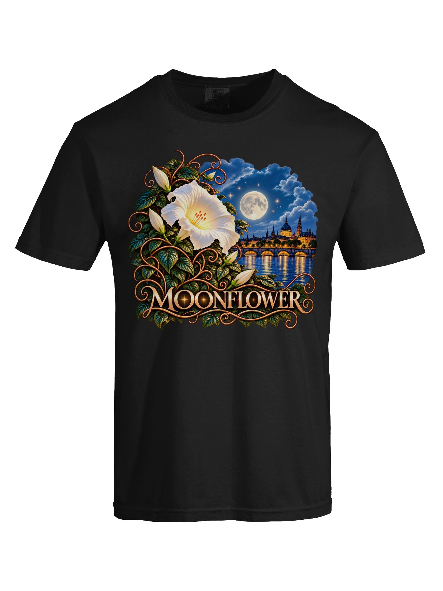 Moonflower – Moonlight & Floral Art T-Shirt by Elixir AJ product image (25)