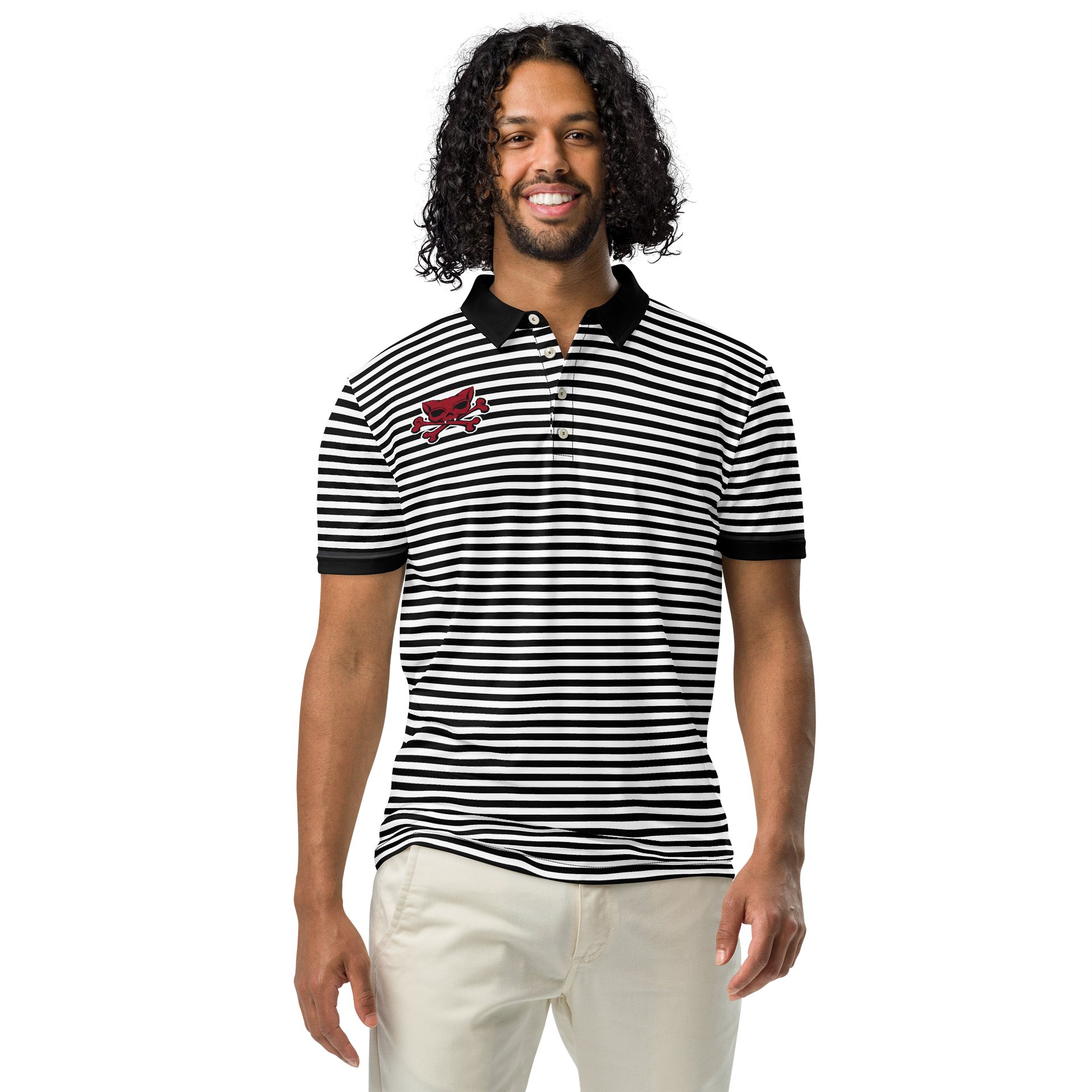 White and Blaque Red Kat Skull Polo product image (3)
