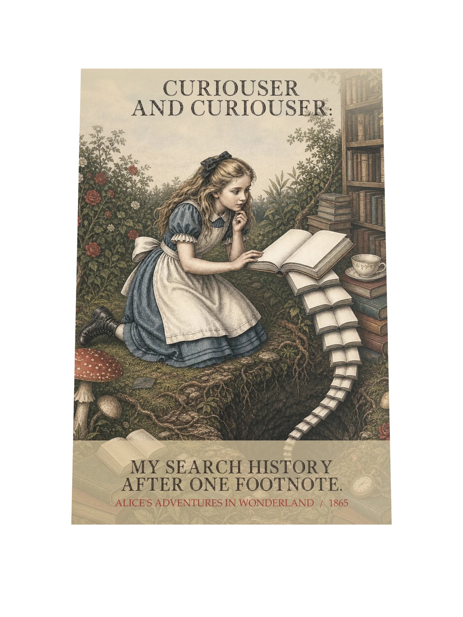 Curiouser Curiouser Search History After One Footnote -- Alices Adventures in Wonderland Art Print product image (9)