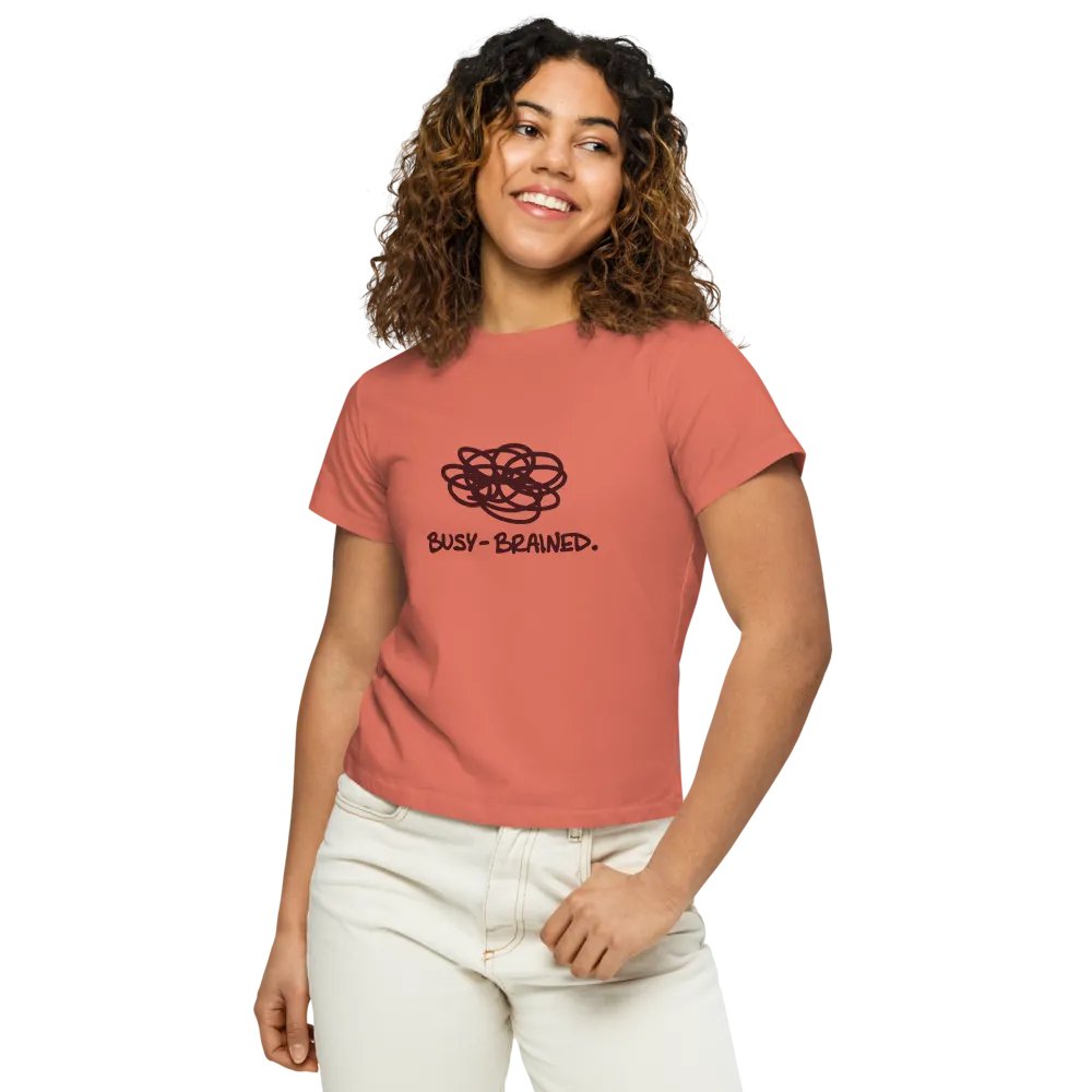 BUSY-BRAINED (maroon design) printed waist-length tee product image (6)
