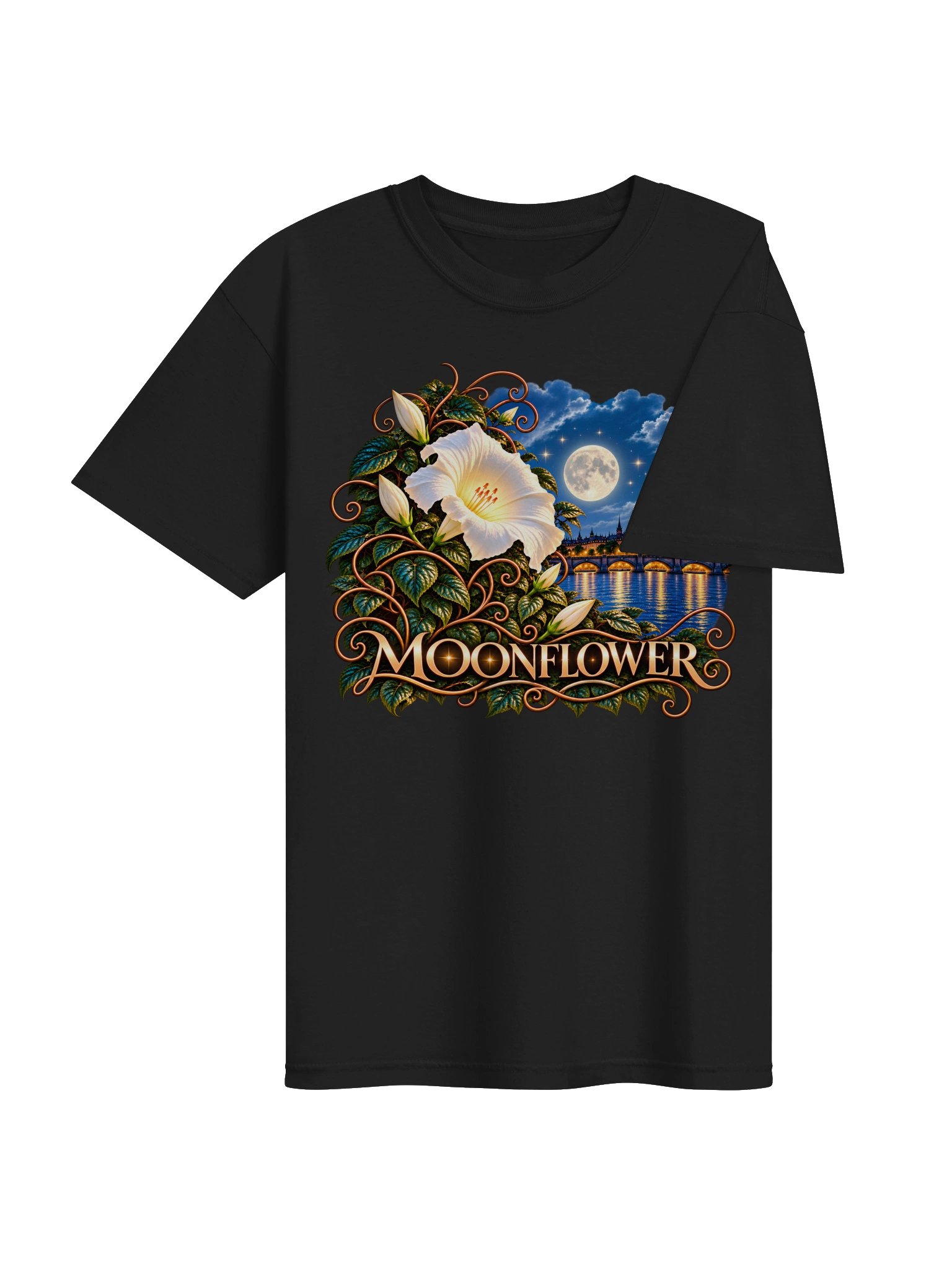Moonflower – Moonlight & Floral Art T-Shirt by Elixir AJ product image (12)