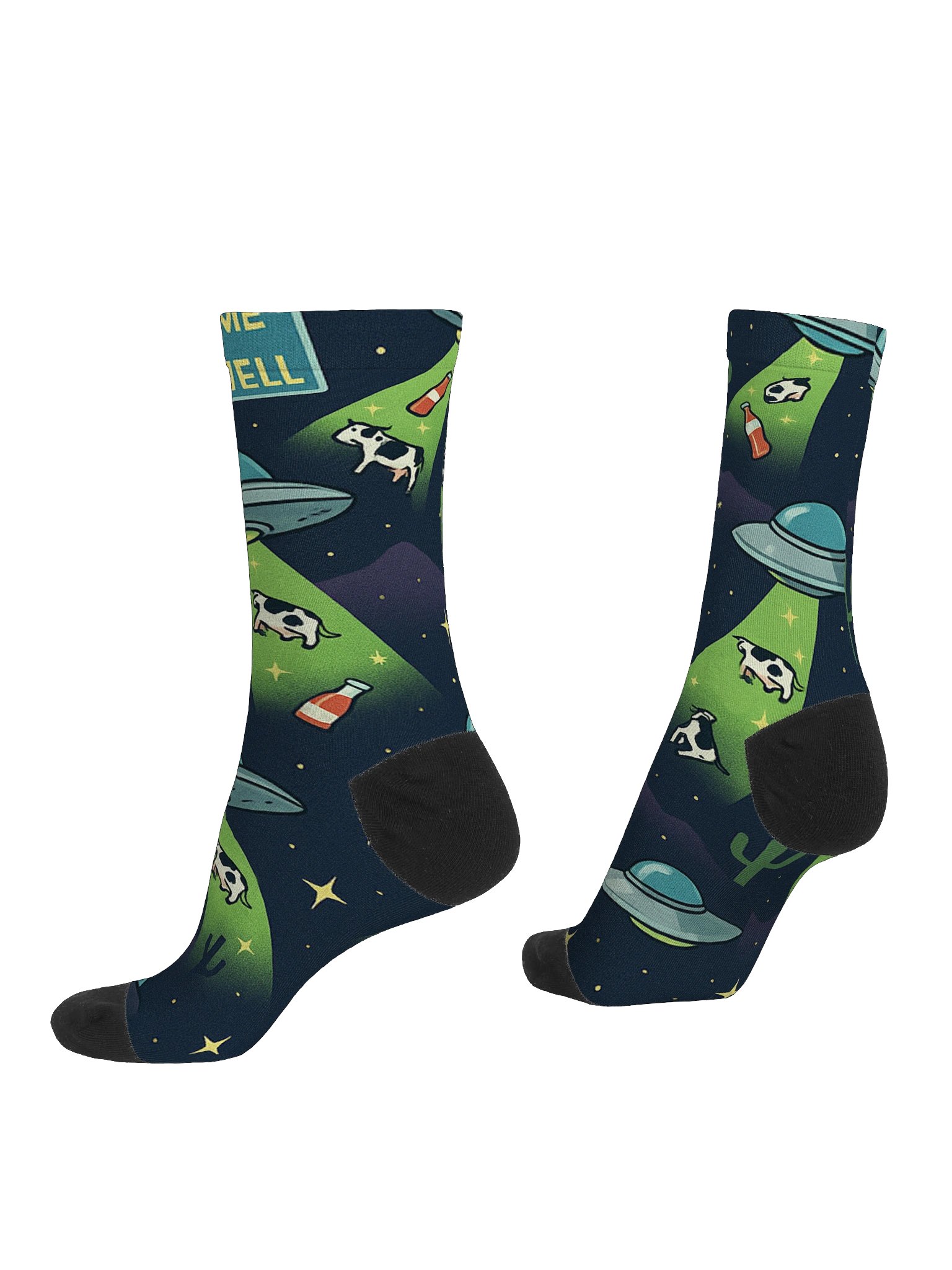 Welcome to Roswell! Hot Salsa and Flying Saucers Alien Abduction Eco Friendly Crew Socks product image (4)