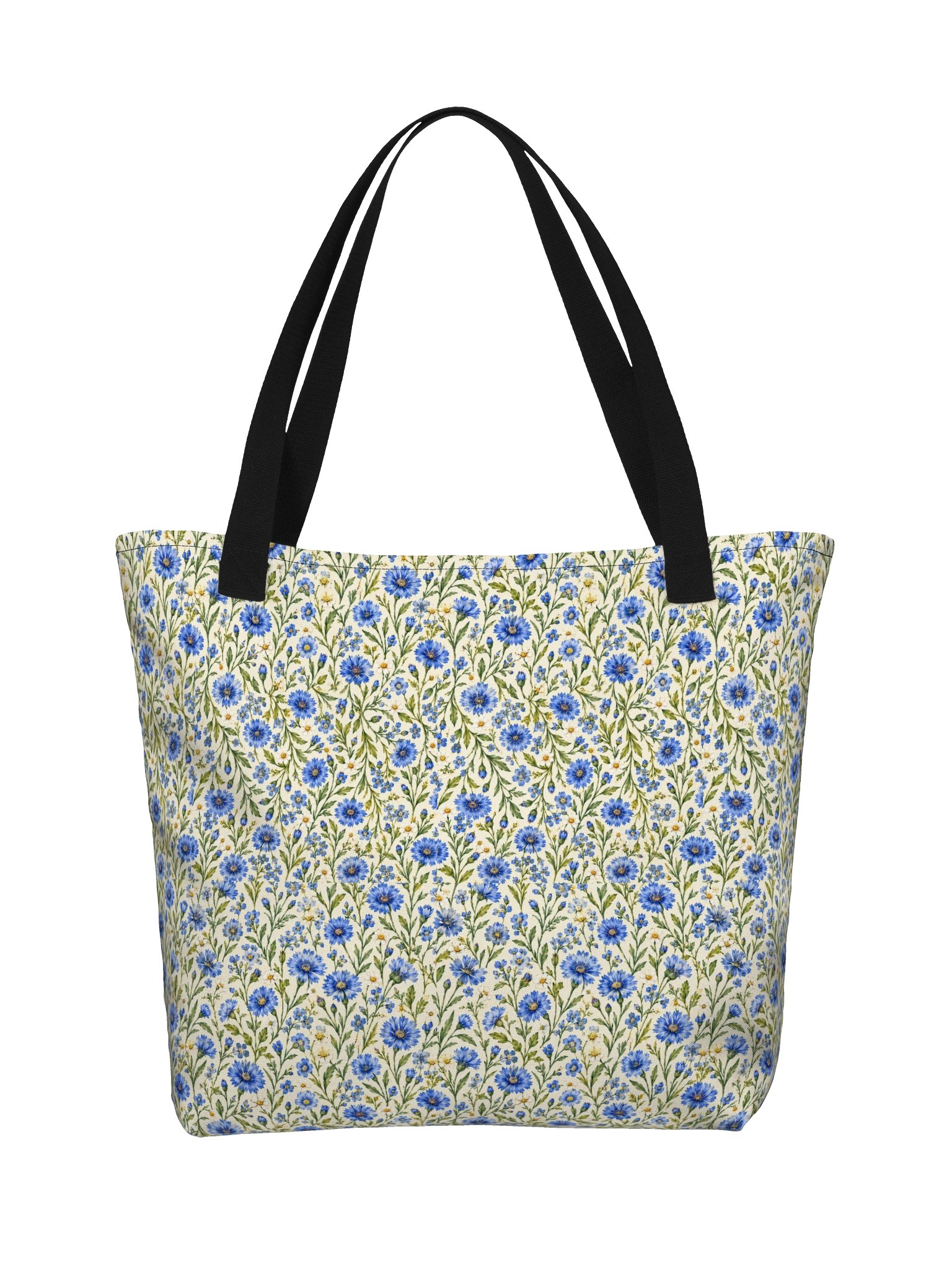 Blue Wildflower Large Tote Bag – Vintage Blue Floral Shoulder Bag with Pocket product image (1)