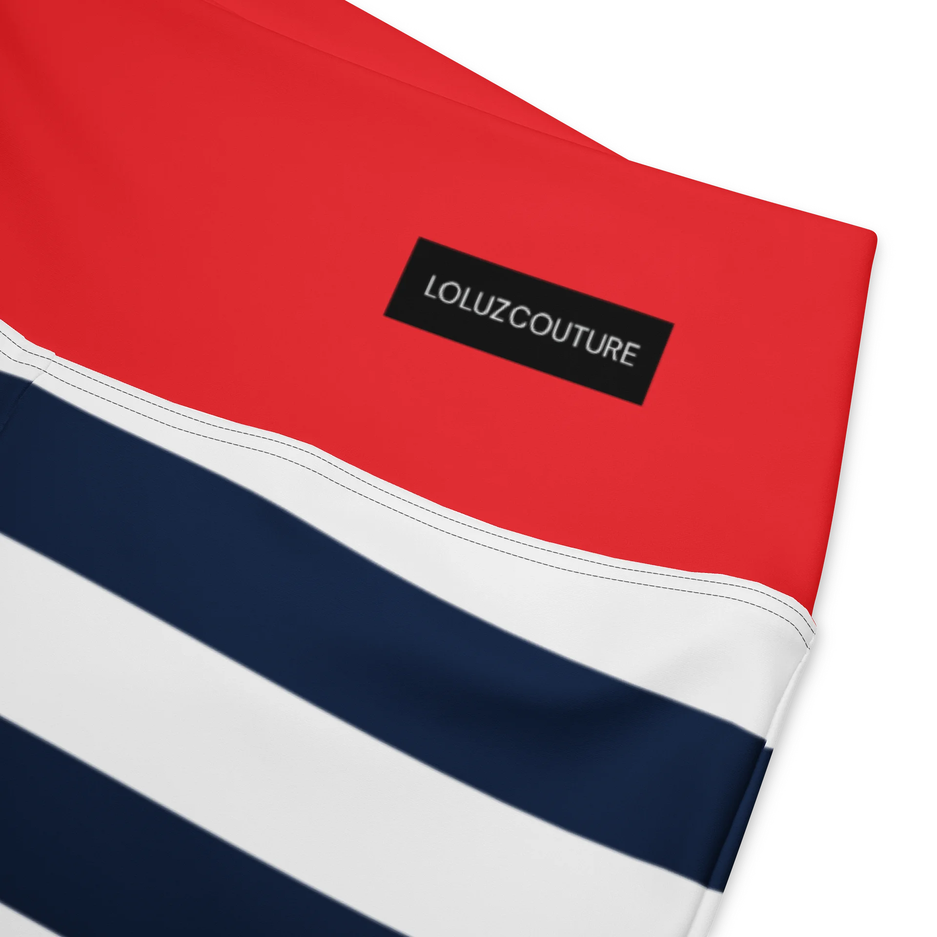 Nautical Stripe High-Waisted Flare Leggings with Red Waistband product image (7)