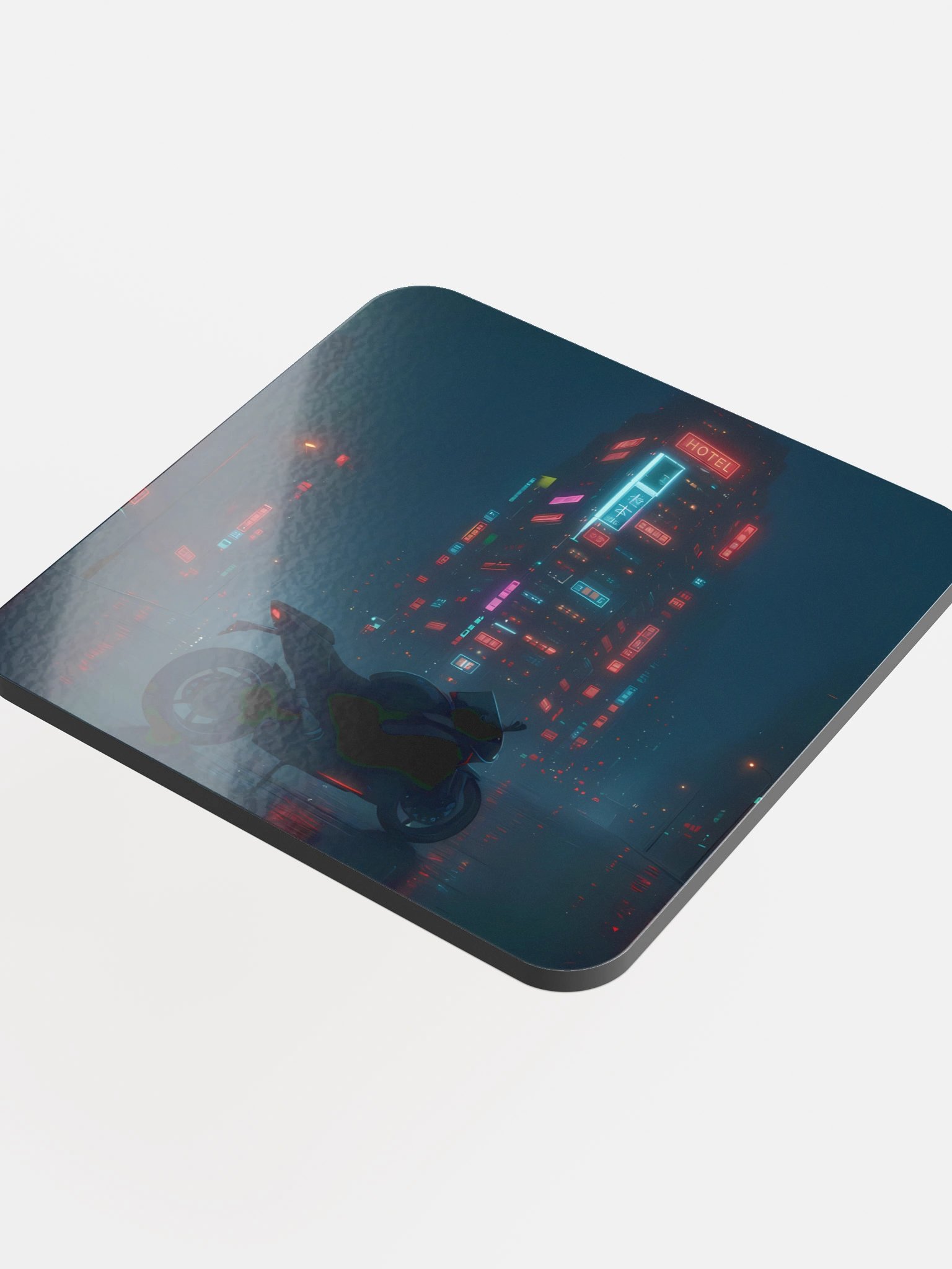Cyberpunk Motorcycle Night Ride Coaster - Eco-Friendly Cork & MDF Drink Coaster with Gloss Finish product image (4)