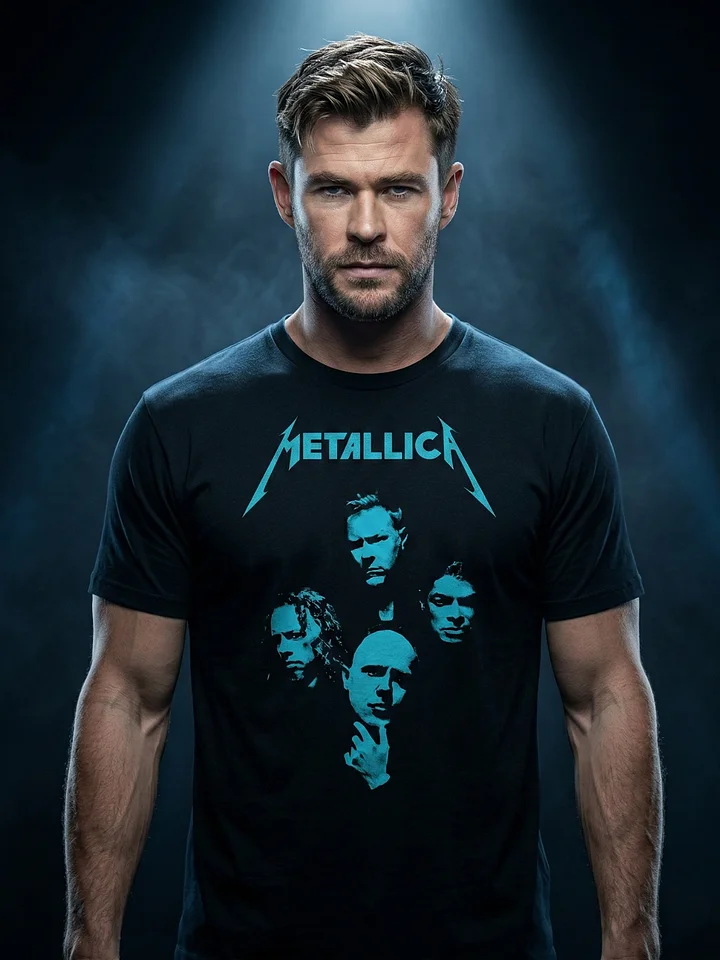 Metallica Band Portrait T-Shirt | Black Album Era Teal Graphic Tee | James Hetfield Kirk Hammett Thrash Metal Collector Shirt product image (1)