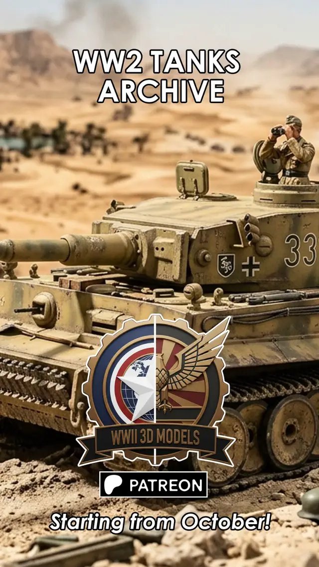 The new collection of STL files ready for 3D printing dedicated to World War II tanks. Search for the Patreon community: WW2 HISTORICAL 3D MODELS.