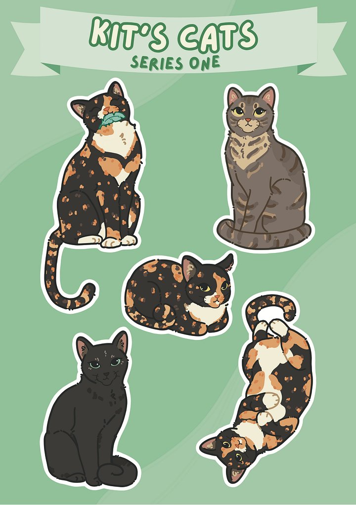 Kit's Cats Series One - A4 Waterproof Vinyl Charity Sticker Sheet product image (1)
