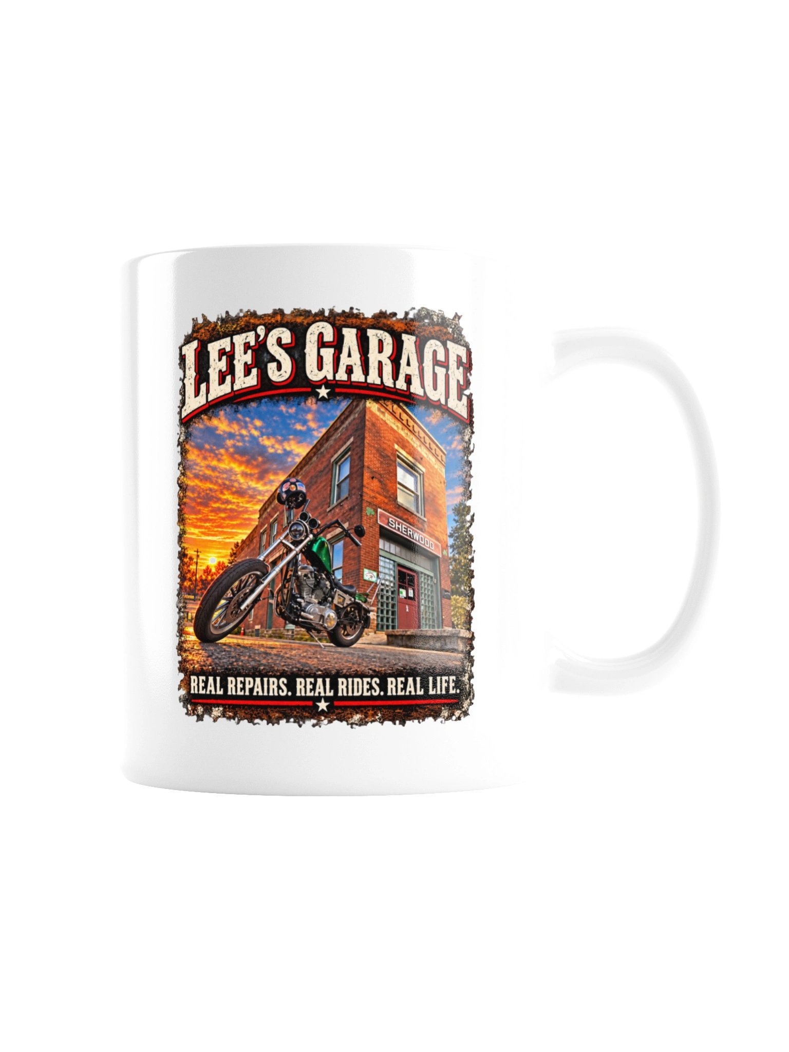 Lee’s Garage Chopper White Mug product image (1)