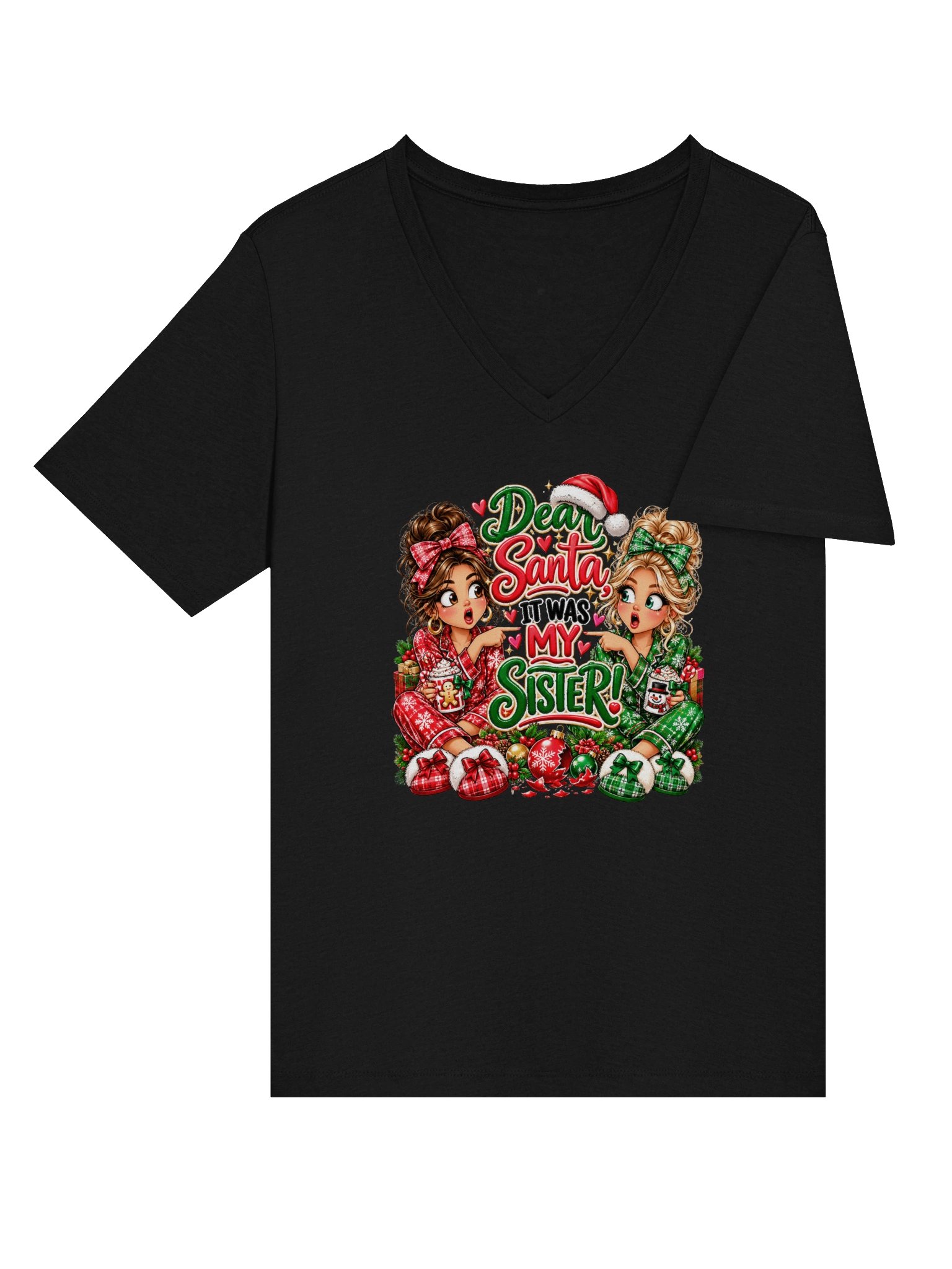Dear Santa, It Was My Sister – Funny Christmas V-Neck Tee product image (4)