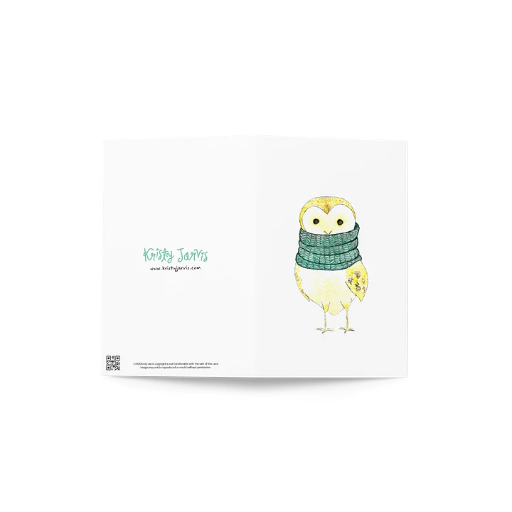 Yellow Watercolor owl in a Green Cowl Greeting Card product image (2)