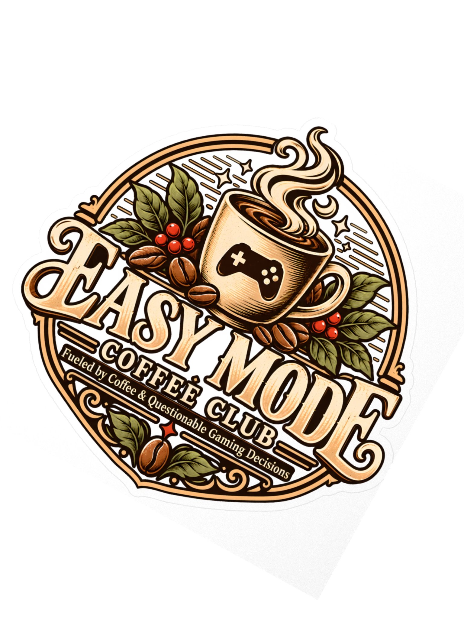 Easy Mode Coffee Club Kiss-Cut Sticker – 4" × 4" product image (2)