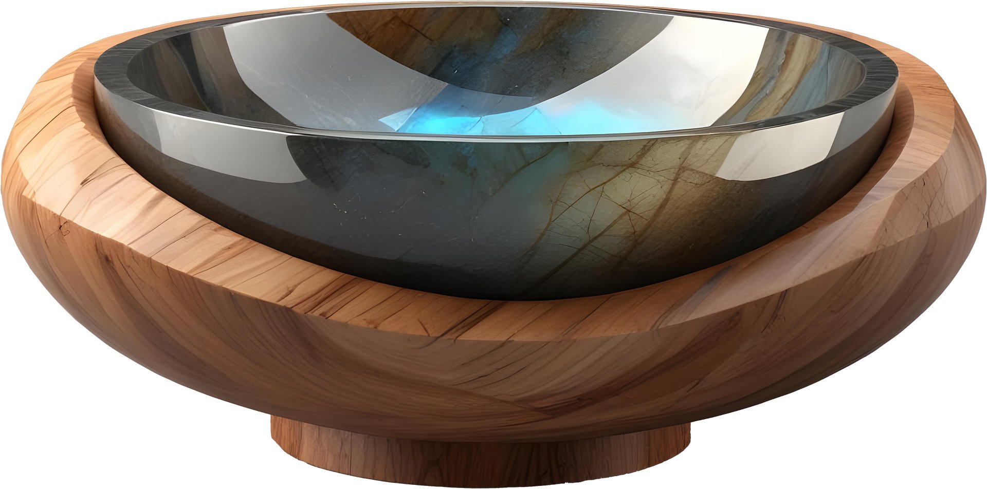 Celestial Grace – Wooden Base Crystal Bowl spa decor PNG product image (1)