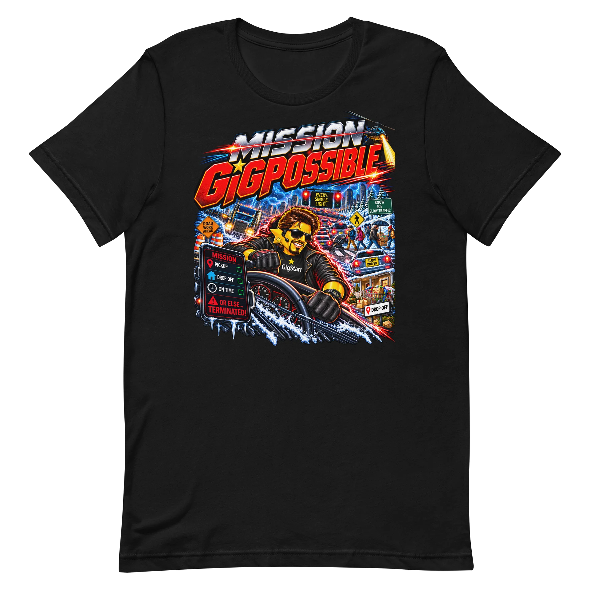 Mission GigPossible – Your Mission: Deliver on Time! | Funny Gig Worker Parody T-Shirt product image (2)