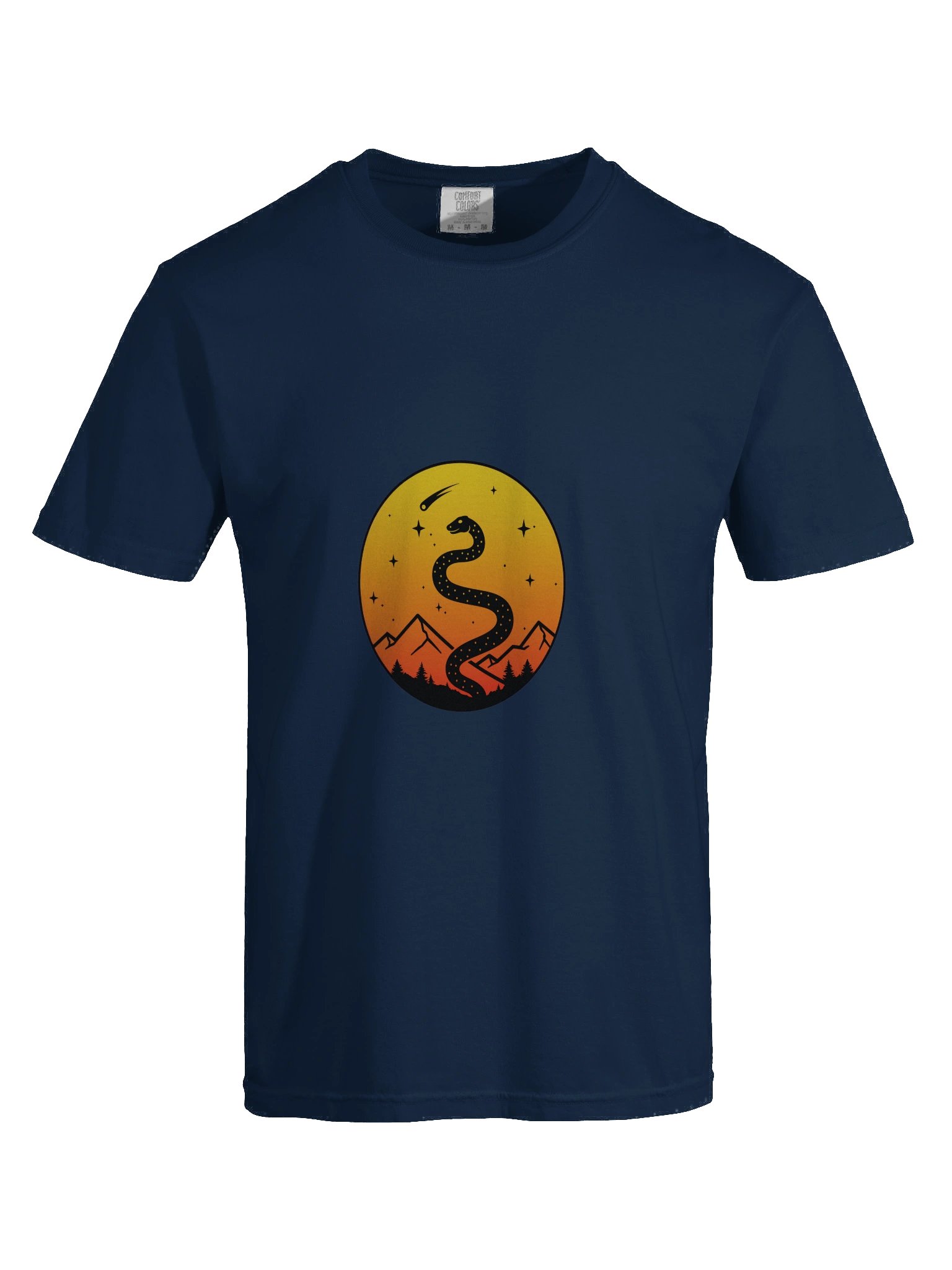 Serpent Sky S-Curve: Minimal Black Line Art with Mountains, Stars, and Comet product image (88)