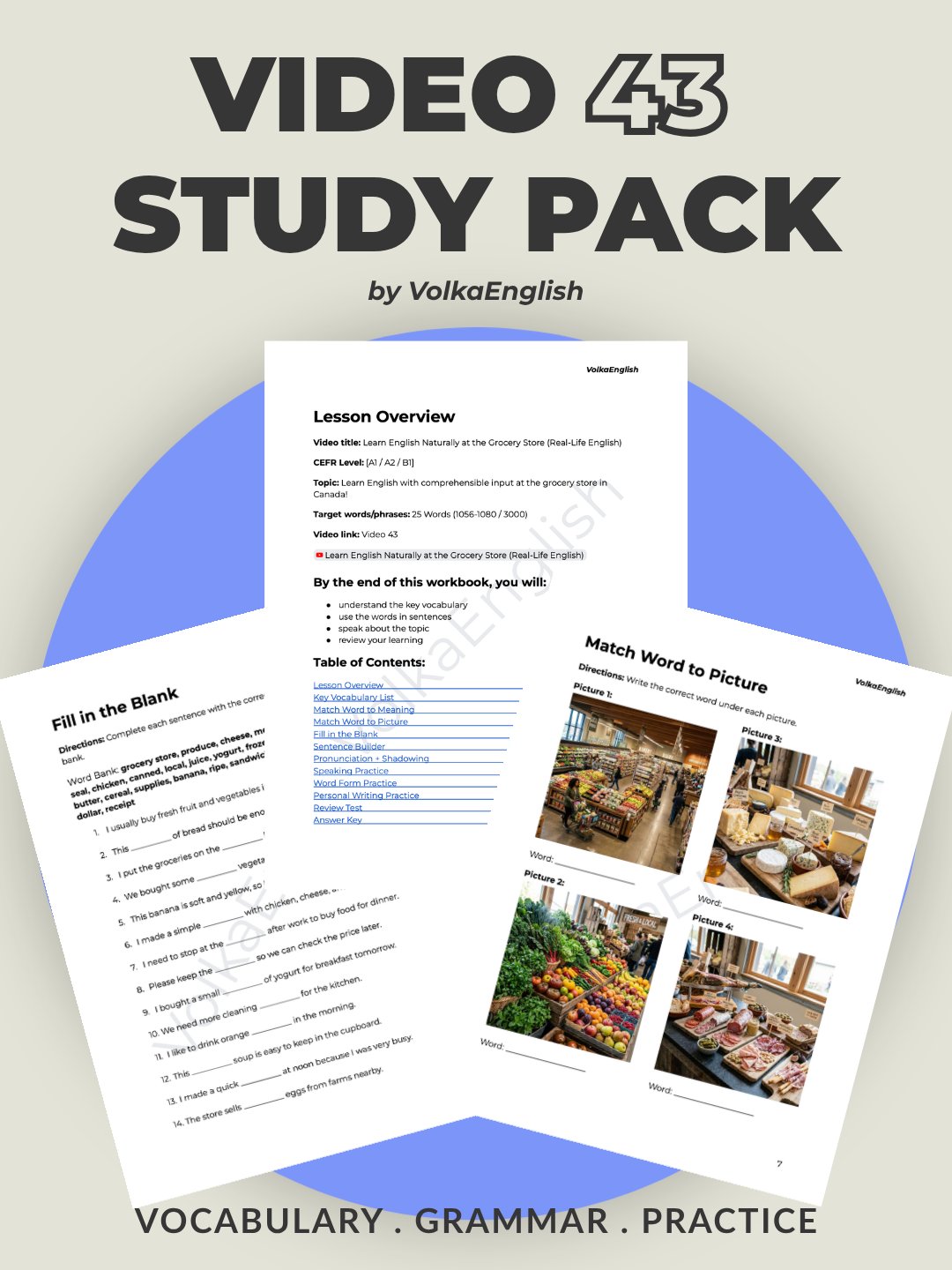 Learn English Naturally at the Grocery Store (Real-Life English) - Video 43 Study Pack product image (1)