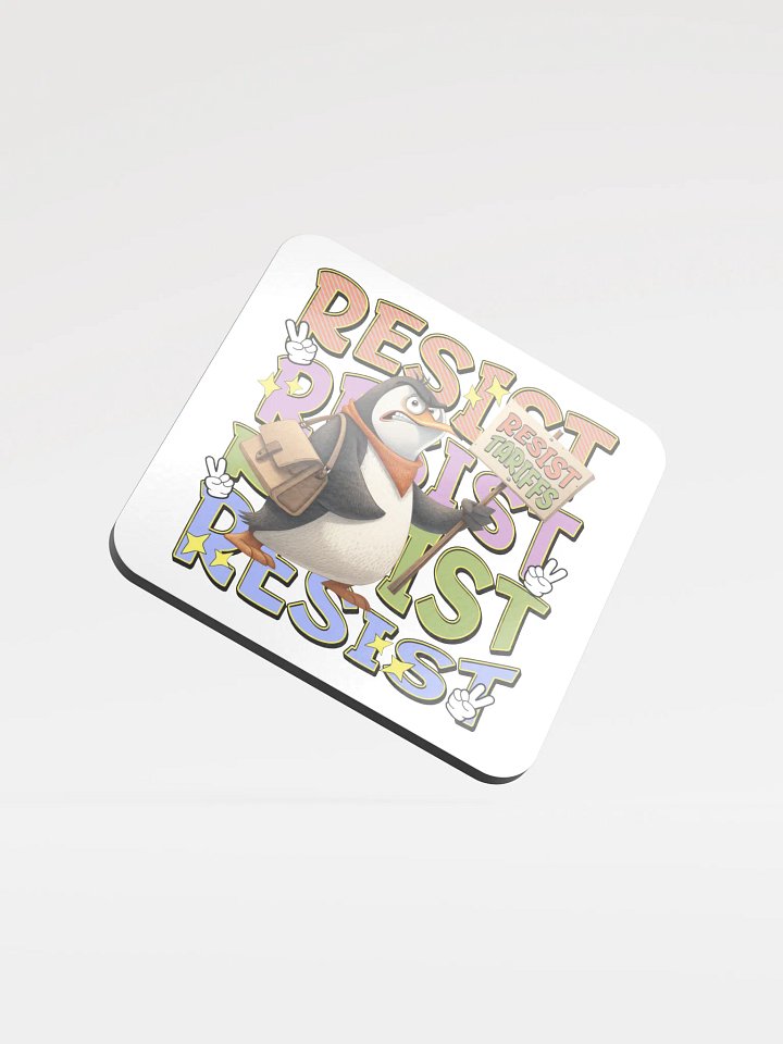 Resist Tariffs Penguin Funky Glossed Cork Coaster product image (2)